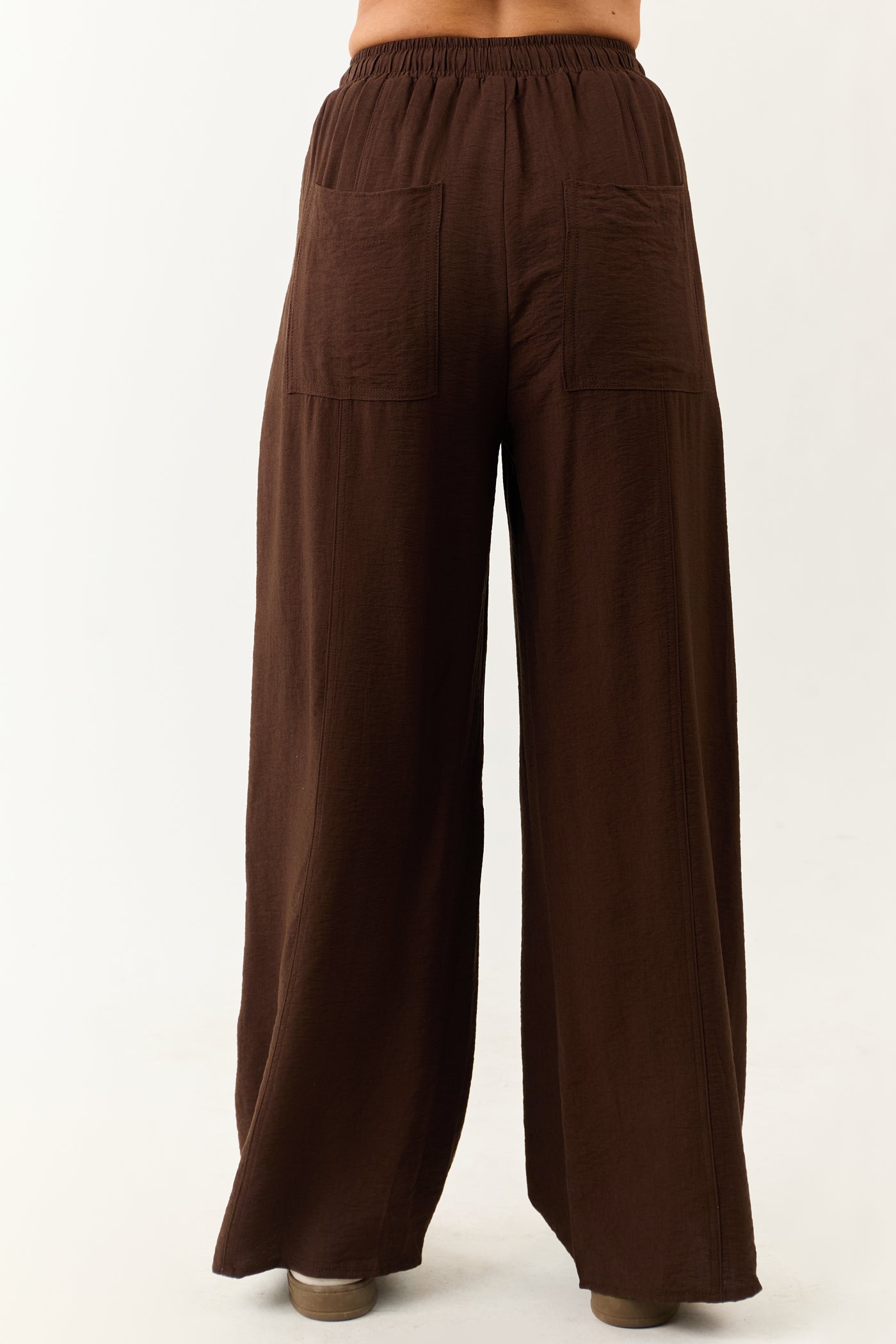 Entro Cocoa Smocked High Rise Wide Leg Pants