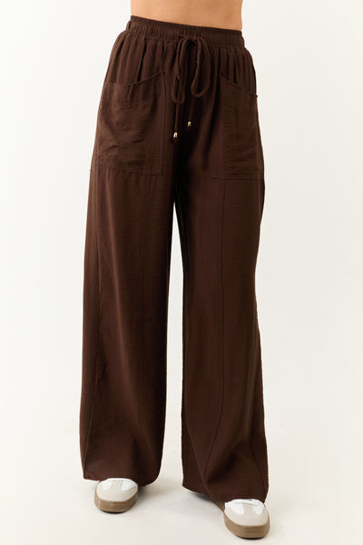 Entro Cocoa Smocked High Rise Wide Leg Pants