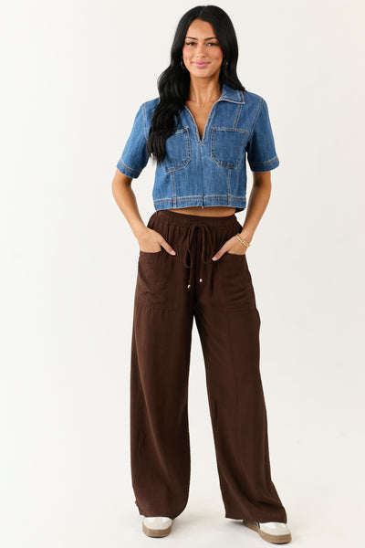 Entro Cocoa Smocked High Rise Wide Leg Pants | Lime Lush Boutique