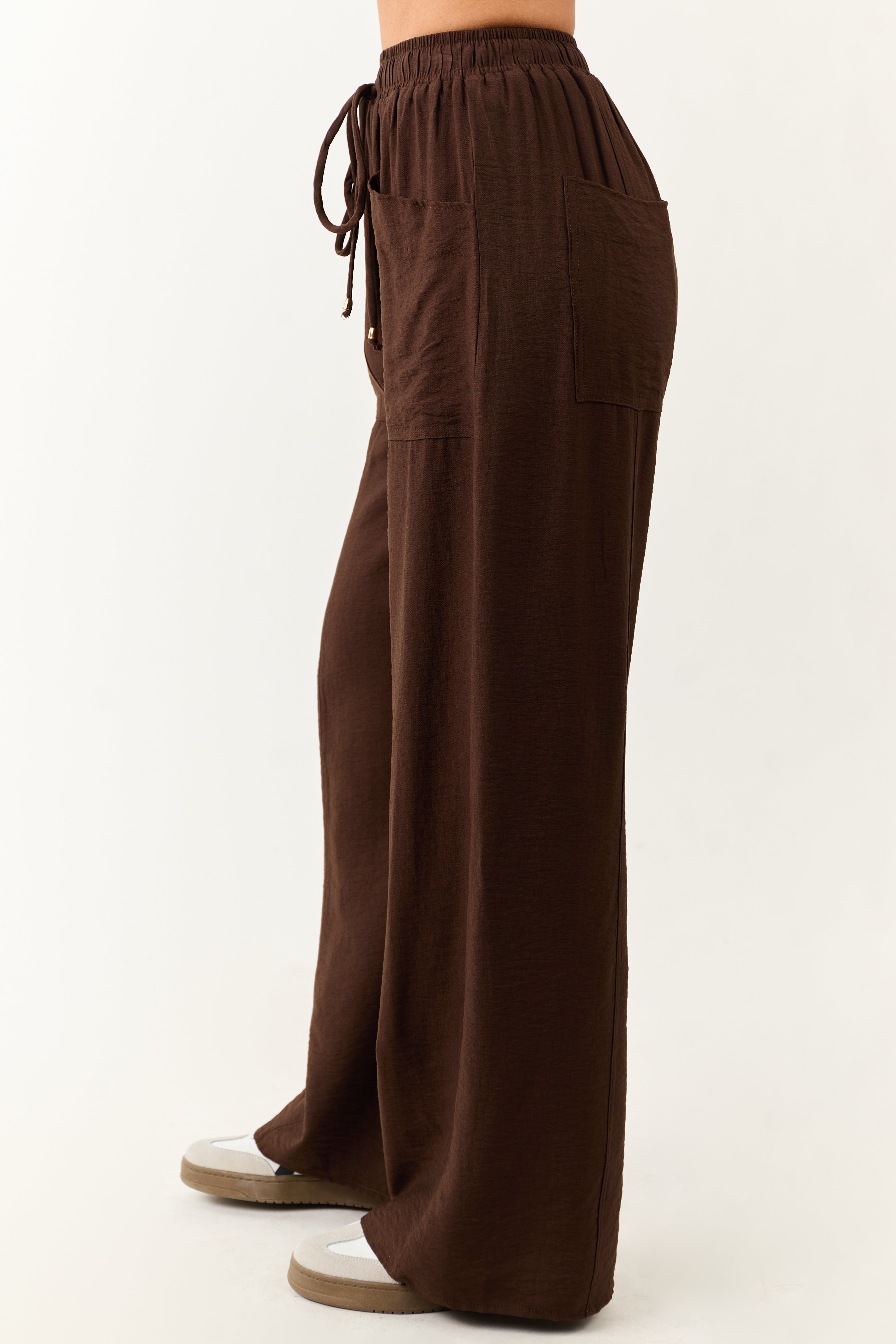 Entro Cocoa Smocked High Rise Wide Leg Pants