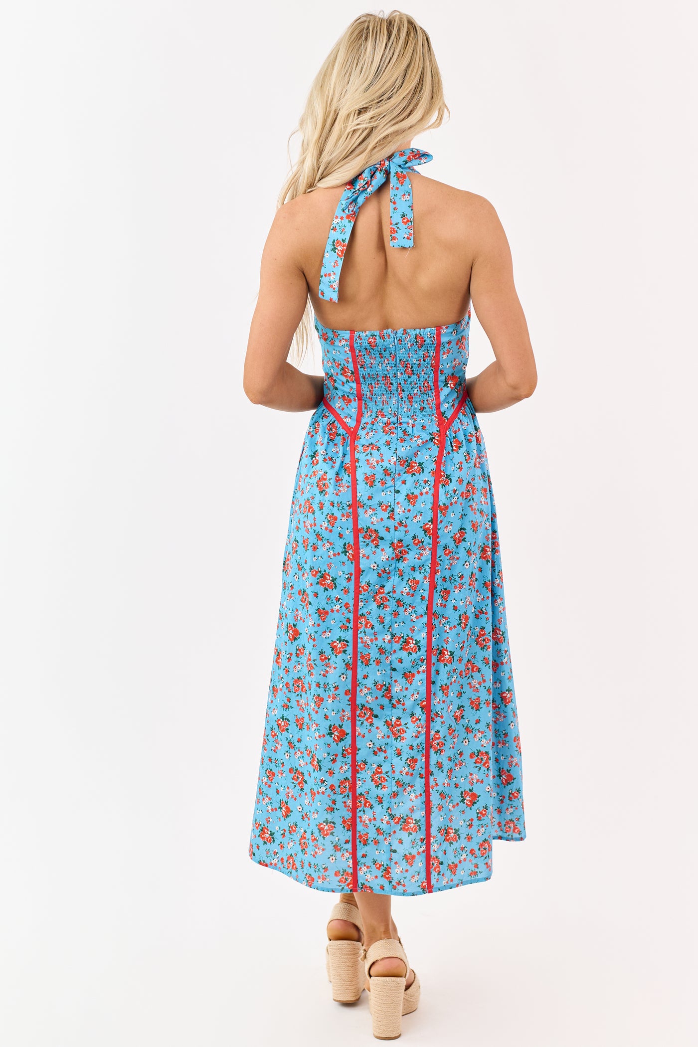 Entro Cornflower Floral Print Cotton Midi Dress