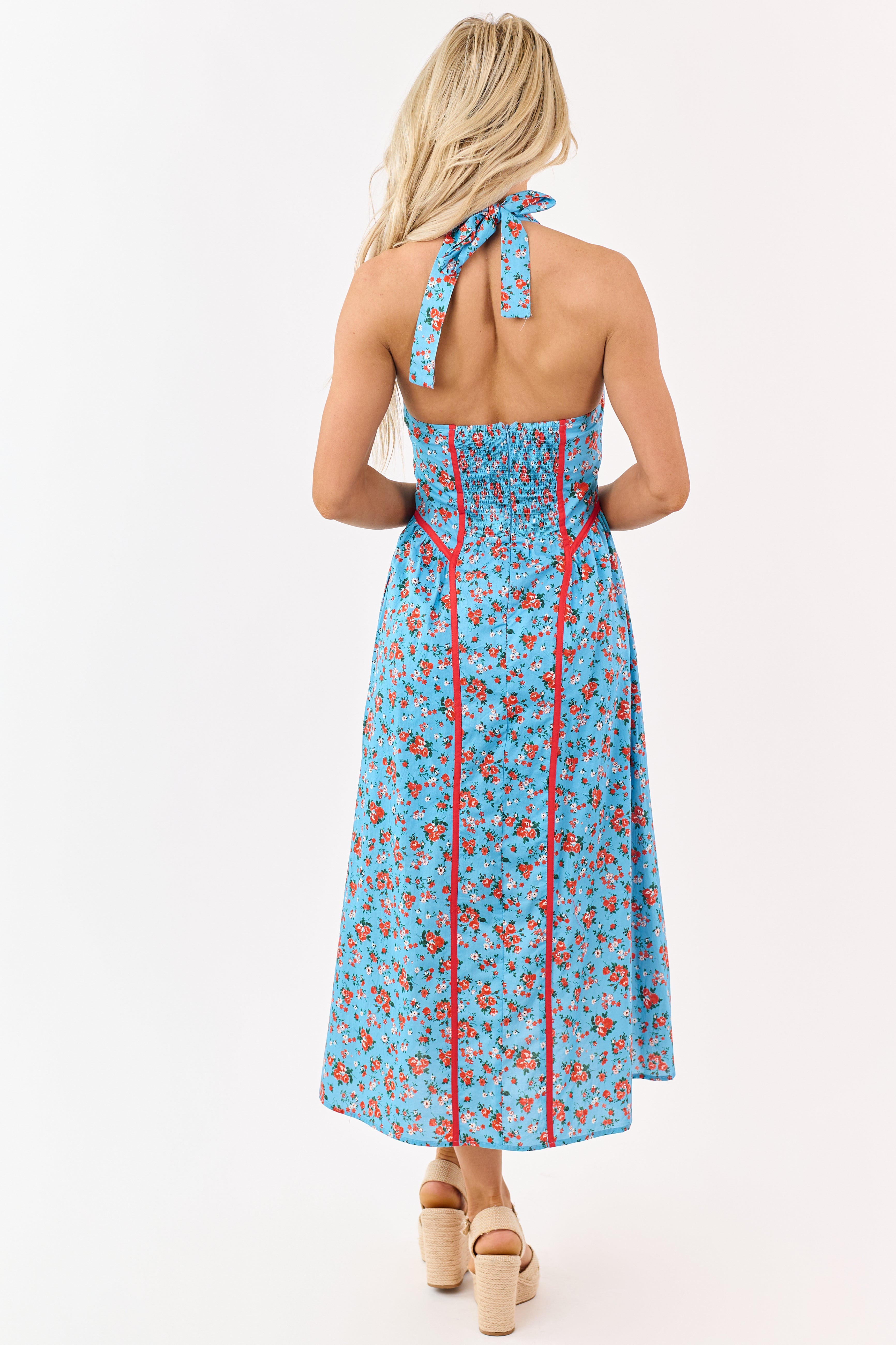 Entro Cornflower Floral Print Cotton Midi Dress