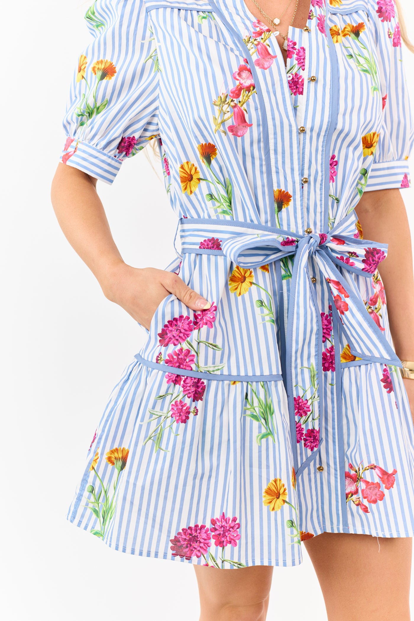 floral stripe mini dress Floral Cotton Flounce Multicolor Mini Dress