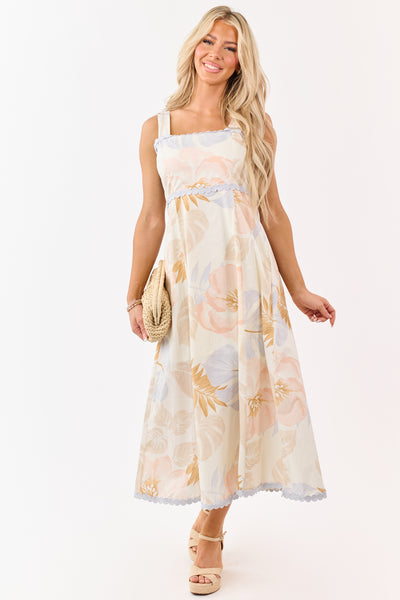 Mint Floral Print Lace Trim Corset Style Midi Dress Mint Floral Print Lace Trim Corset Style Midi Dress