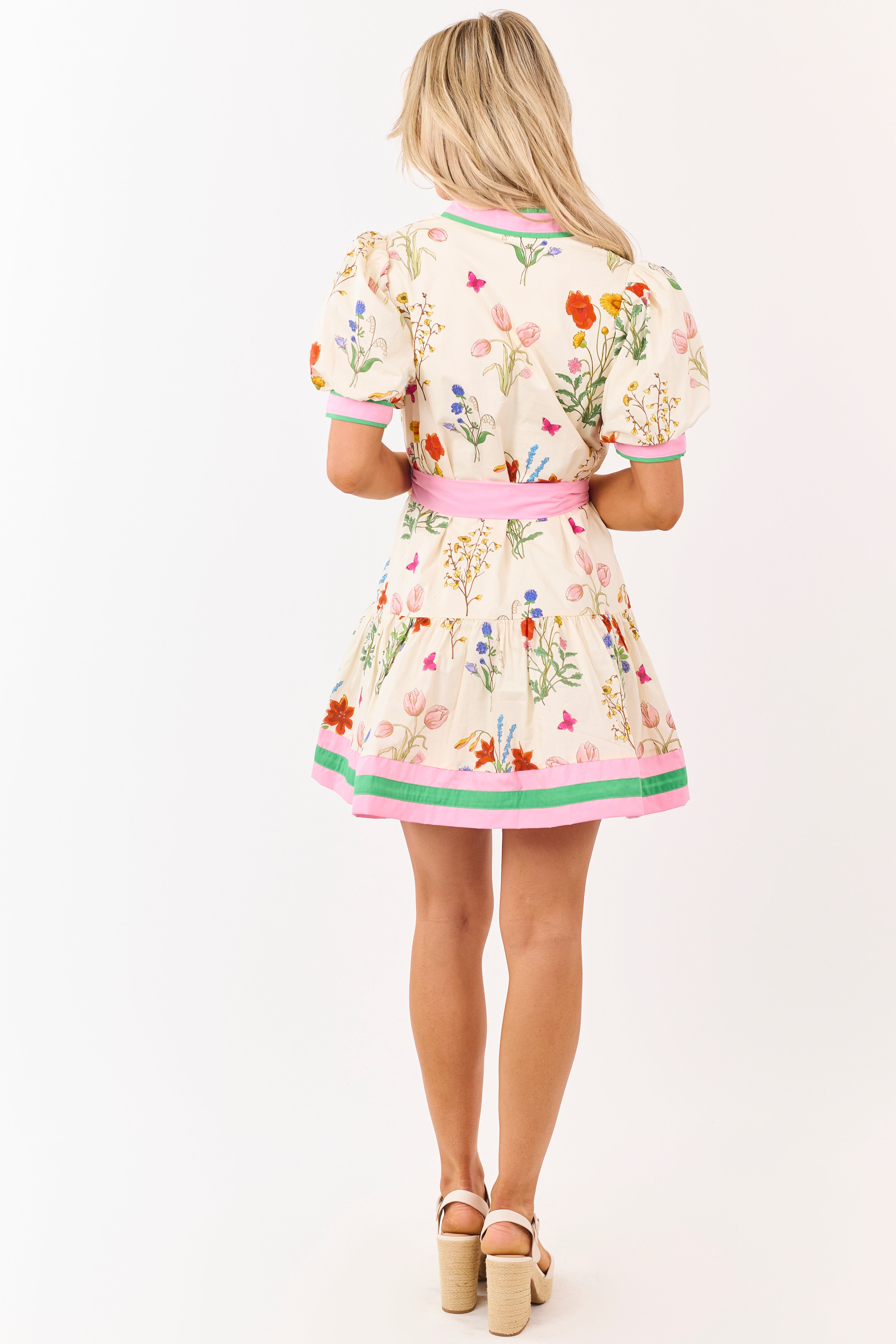 Entro Cream Cotton Vintage Floral Mini Dress