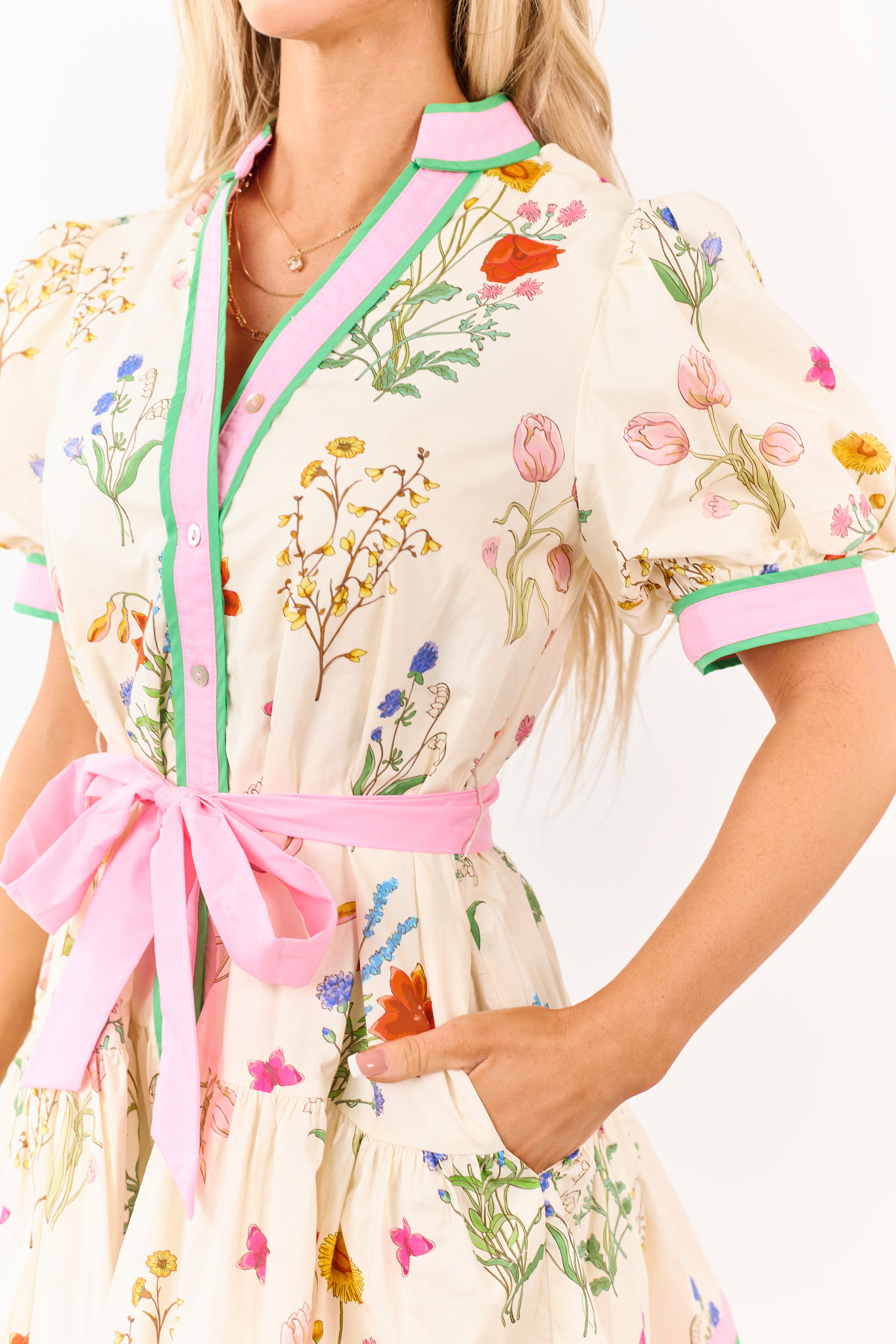 Entro Cream Cotton Vintage Floral Mini Dress