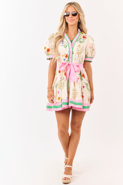 Entro Cream Cotton Vintage Floral Mini Dress