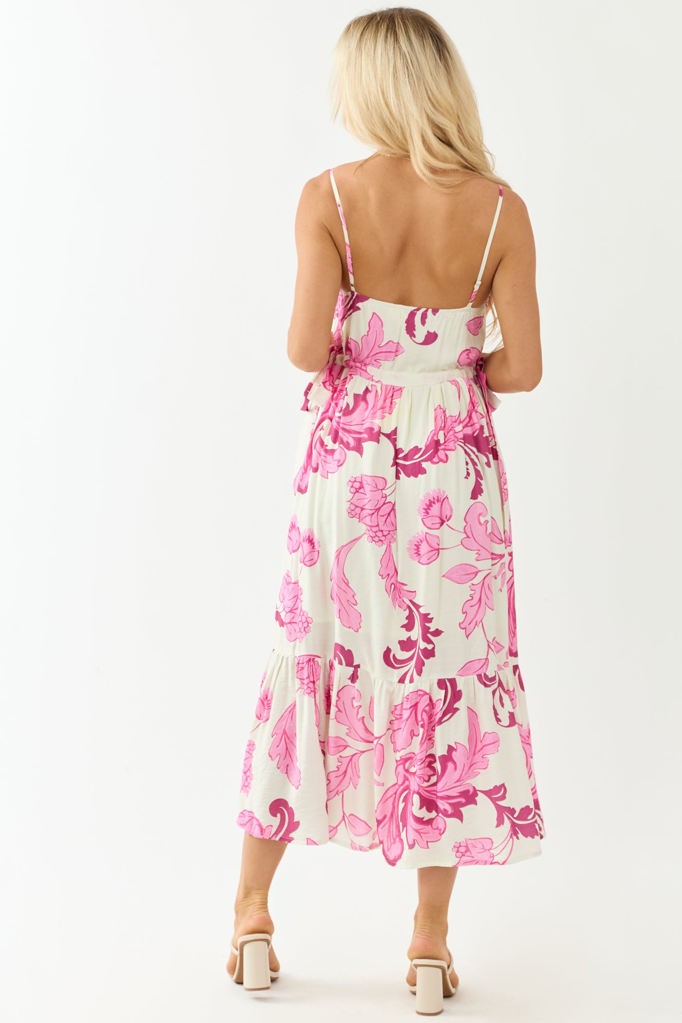 Entro Cream Floral Buttoned Sleeveless Maxi Dress