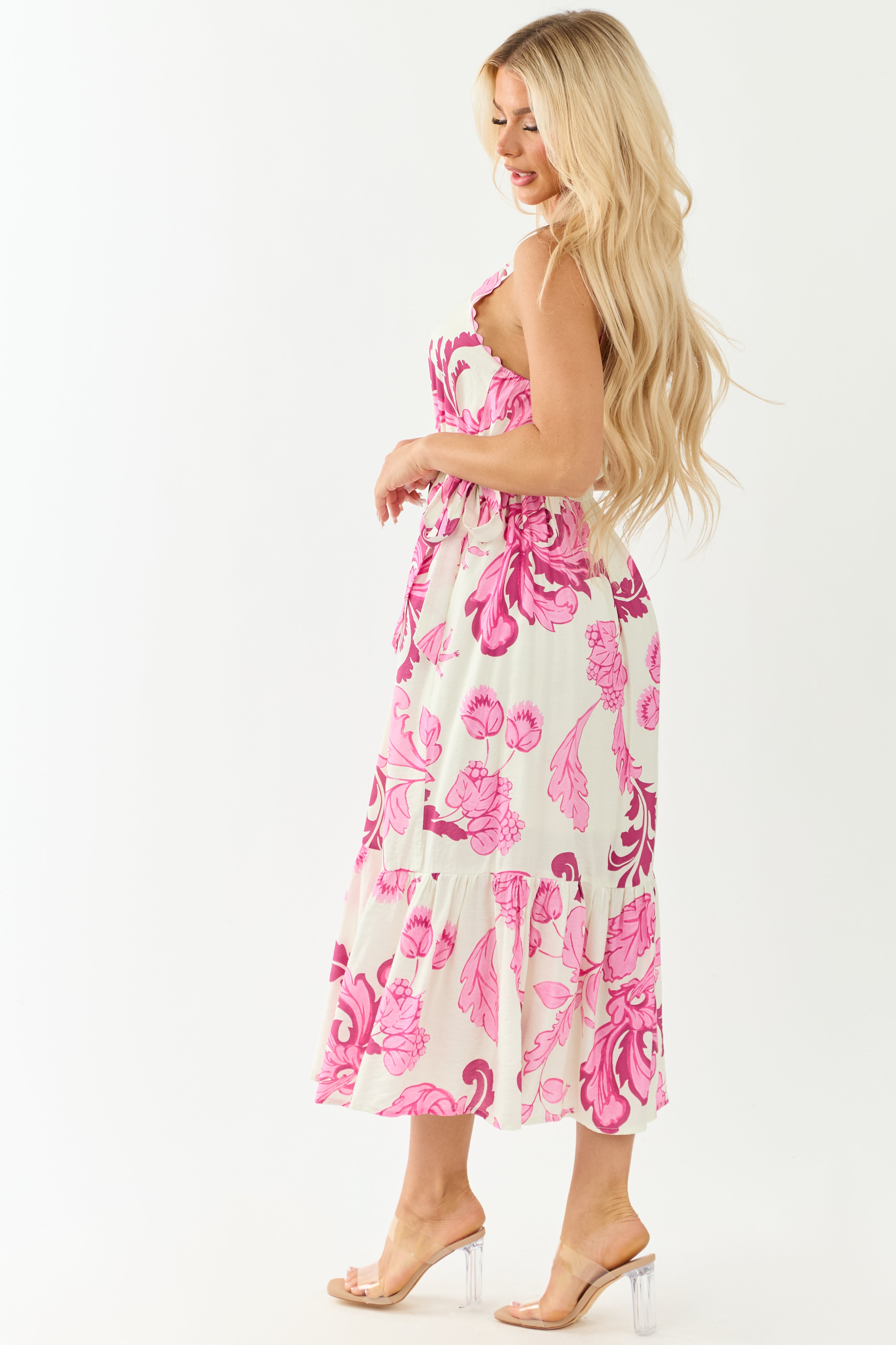 Entro Cream Floral Buttoned Sleeveless Maxi Dress Entro Cream Floral Buttoned Sleeveless Maxi Dress