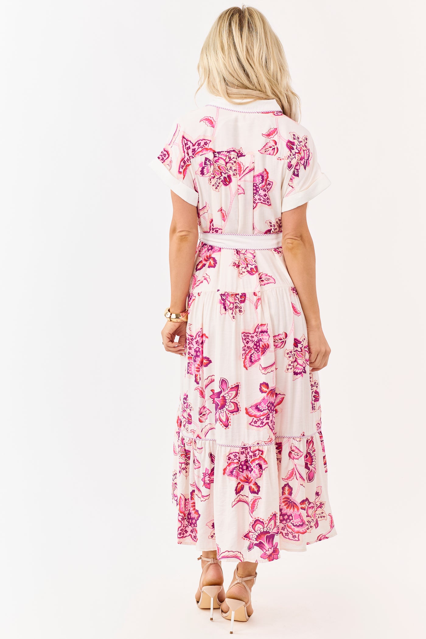 Entro Off White Floral Print Button Down Midi Dress Entro Off White Floral Print Button Down Midi Dress