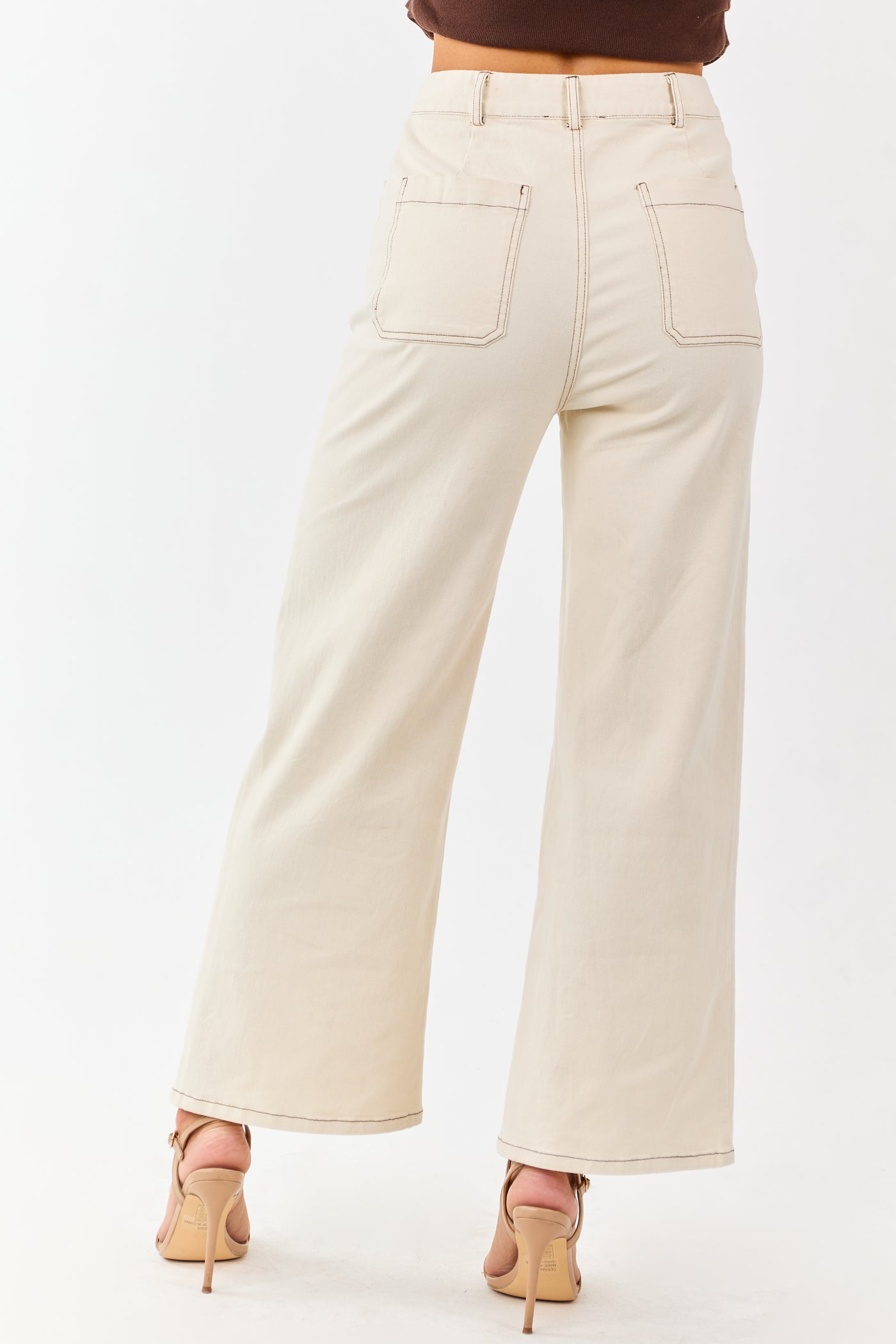 Entro Cream High Rise Wide Leg Denim Pants