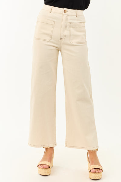 Entro Cream High Rise Wide Leg Denim Pants