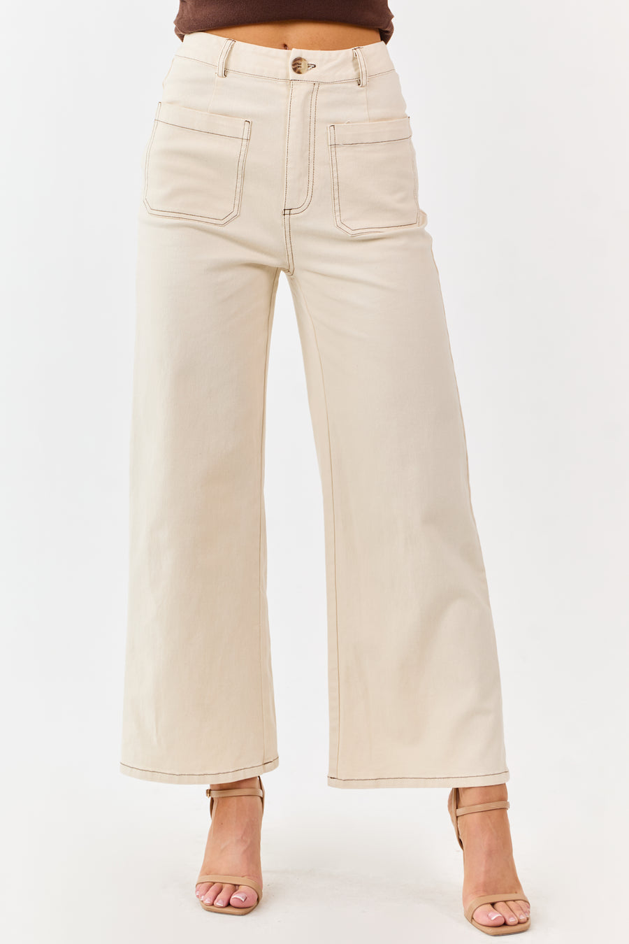 Entro Cream High Rise Wide Leg Denim Pants