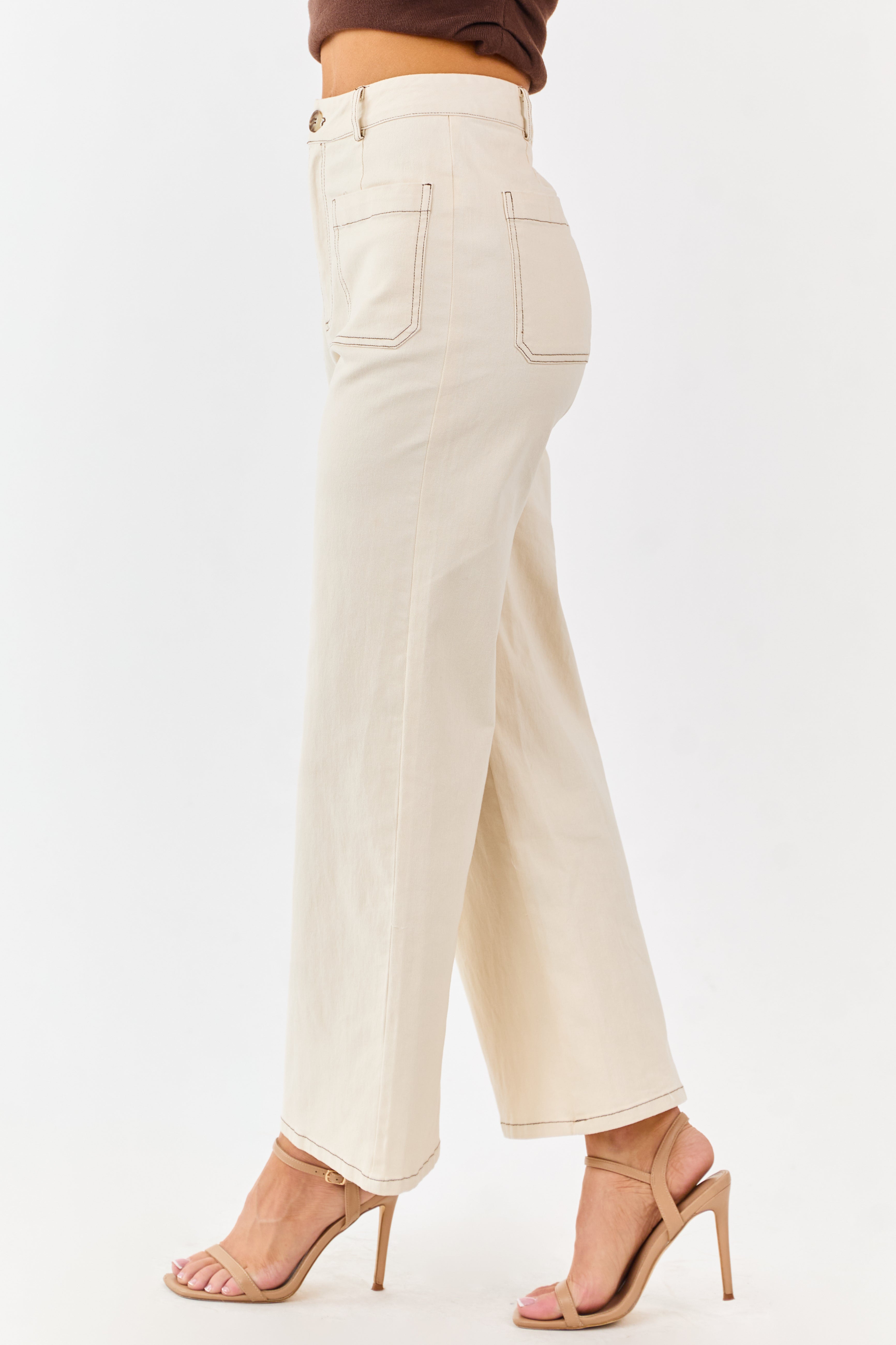 Entro Cream High Rise Wide Leg Denim Pants