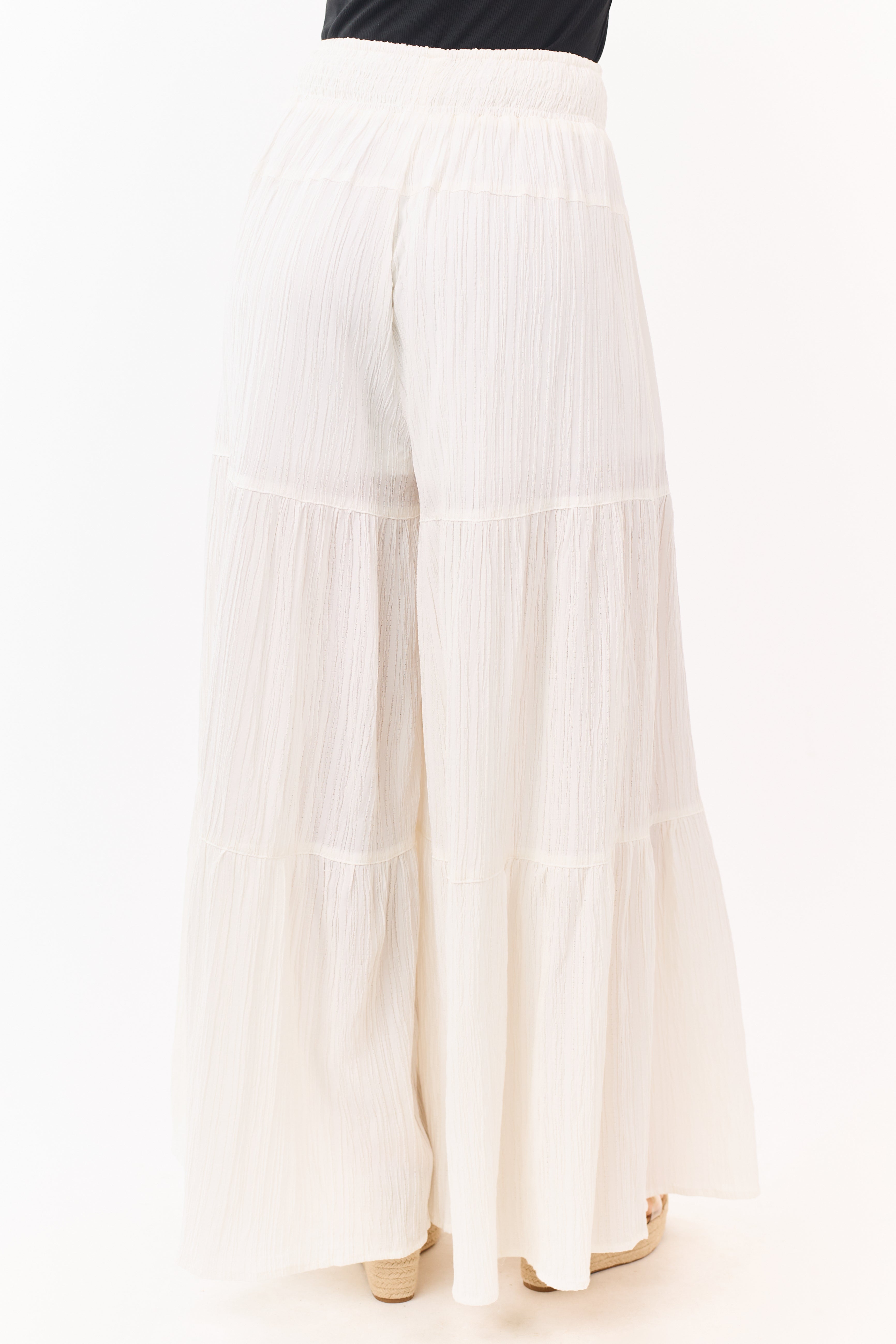 Entro Cream Smocked Drawstring Waist Palazzo Pants