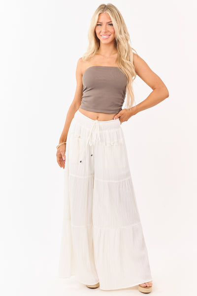 Entro Cream Smocked Drawstring Waist Palazzo Pants | Lime Lush