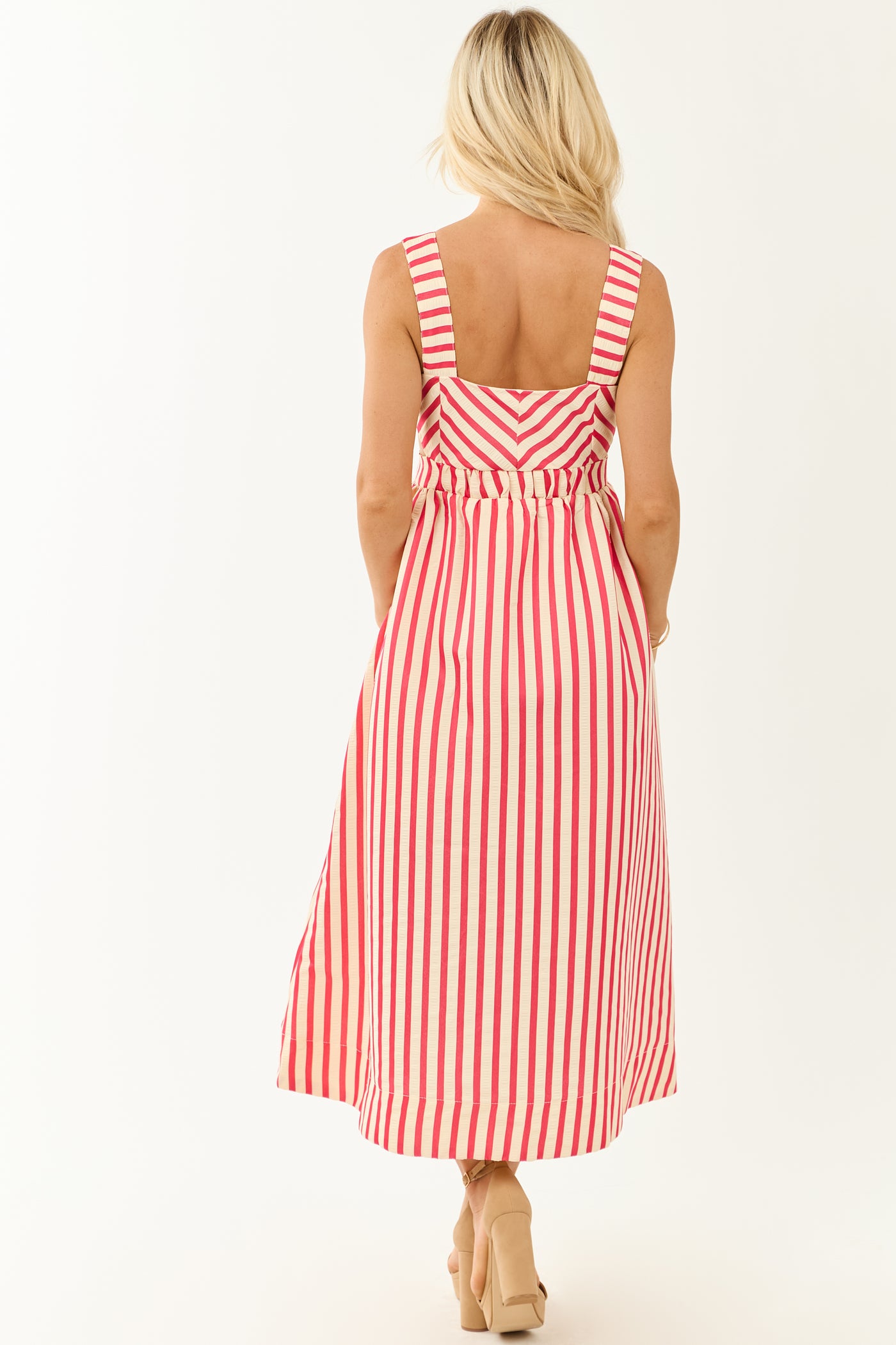 red and cream striped dress Lulus Cream and Red Striped Dress - Wrap Dress