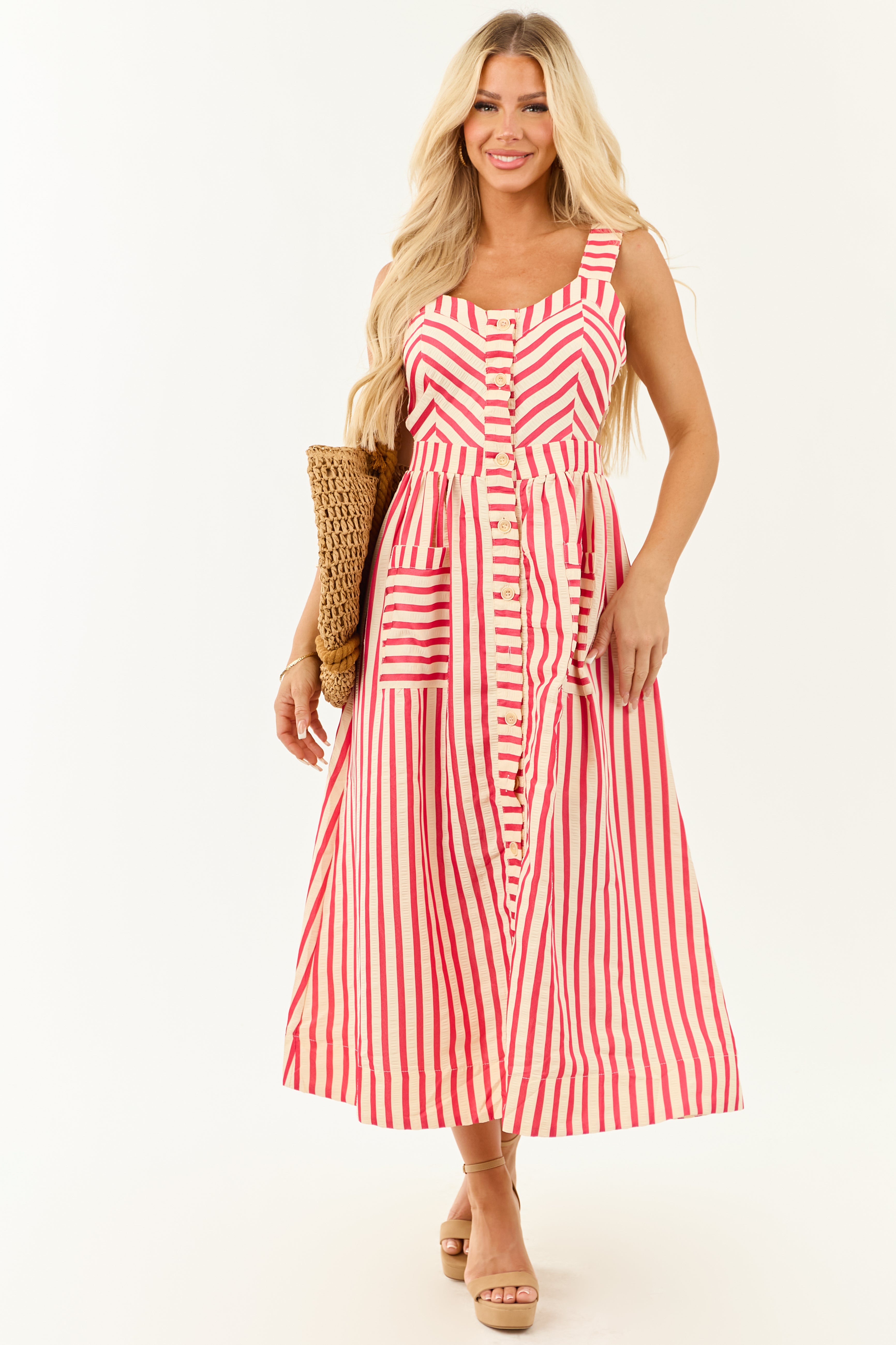 cut out striped dress O Ring Cut Out Striped Midi Dress