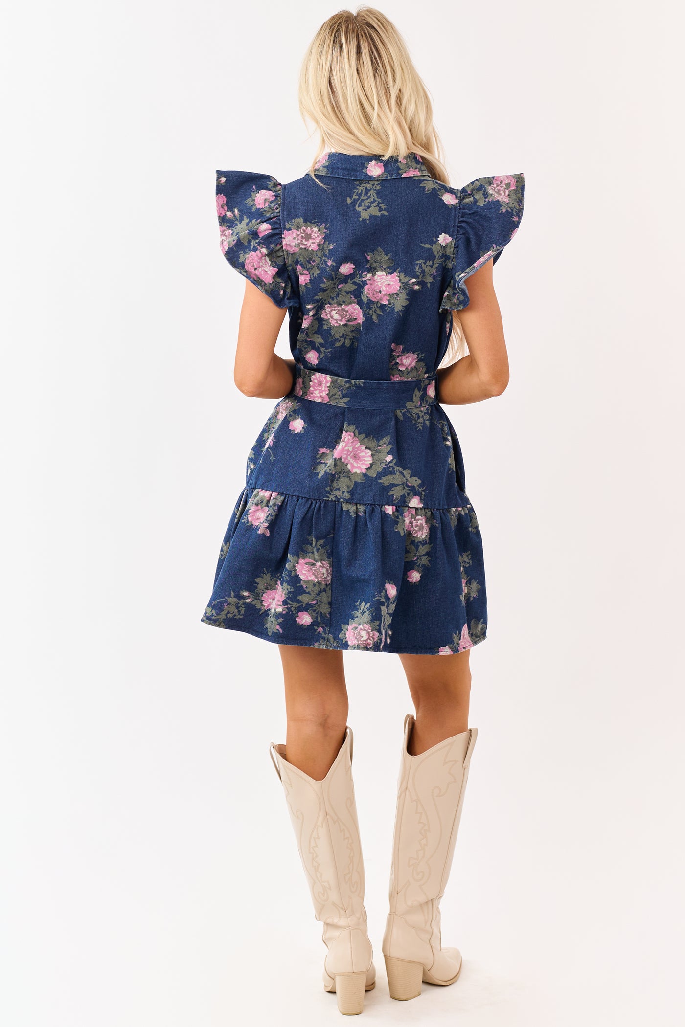 entro denim dress Entro Denim Dress W/Slit Sleeves & Cinch Waist With Tie Back M