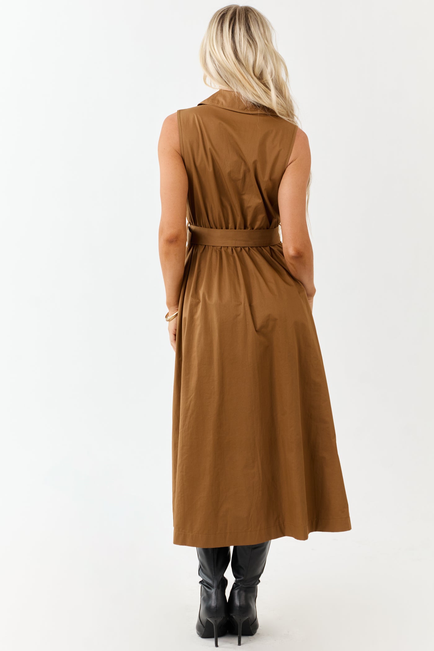 Entro Deep Caramel Button Down Cotton Midi Dress Entro Deep Caramel Button Down Cotton Midi Dress