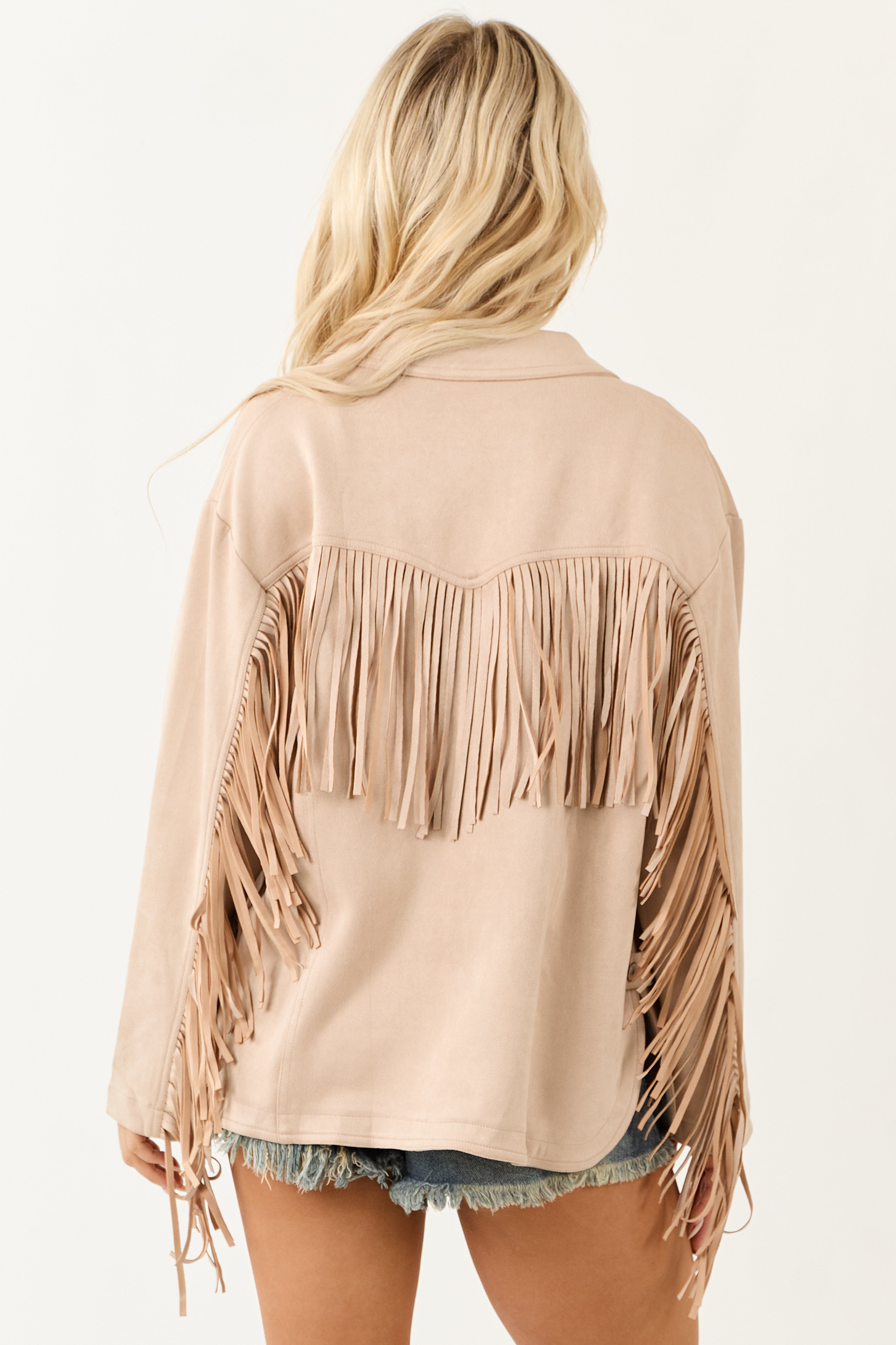 Entro Desert Sand Faux Suede Fringe Jacket | Lime Lush Boutique