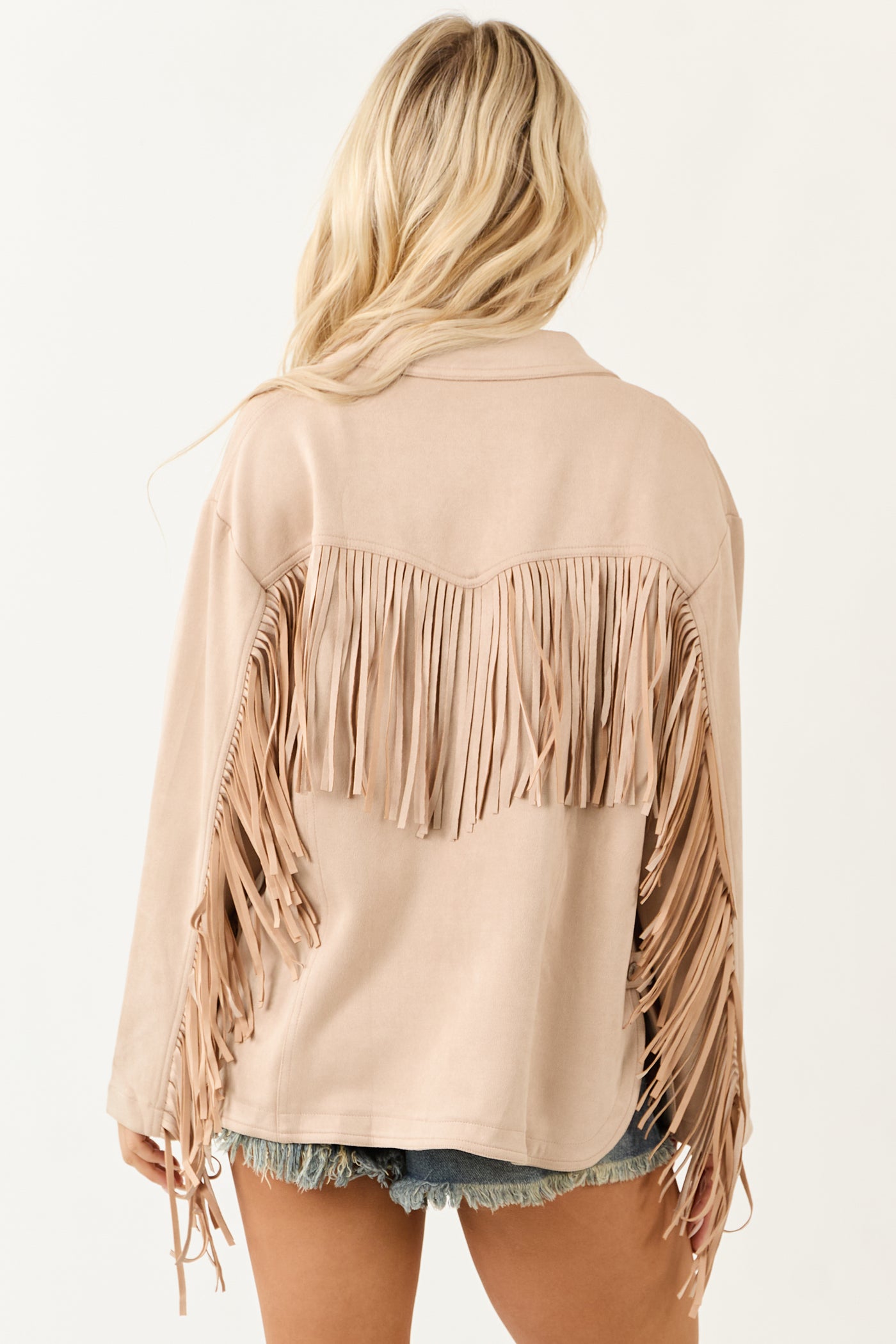 Entro Desert Sand Faux Suede Fringe Jacket