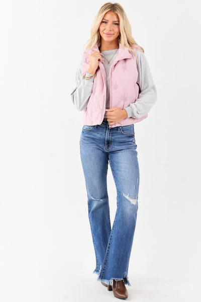 Entro Dusty Blush Raised Stitch Zip Up Puffer Vest