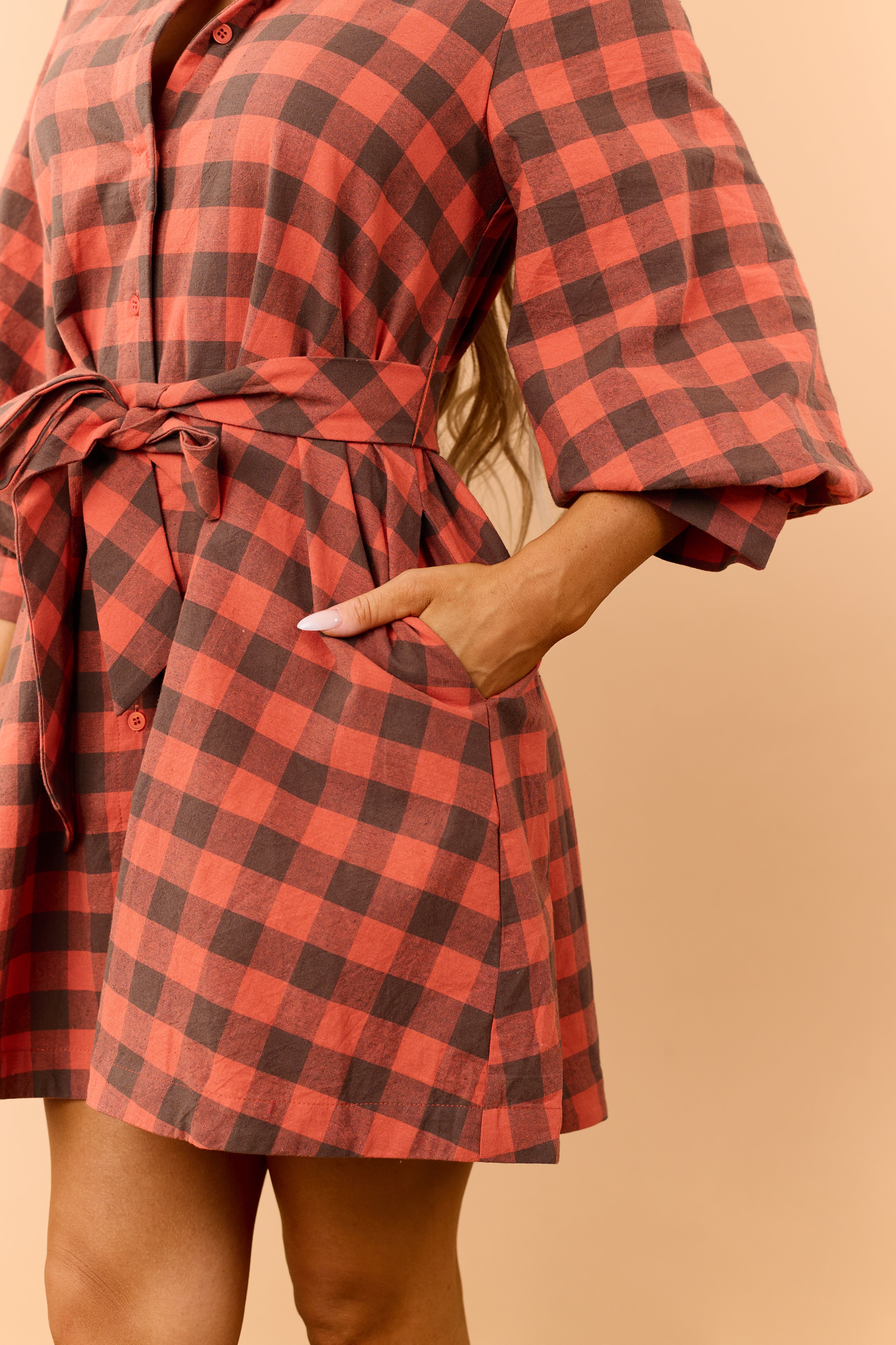 Entro Fire Cotton Plaid Button Down Mini Dress