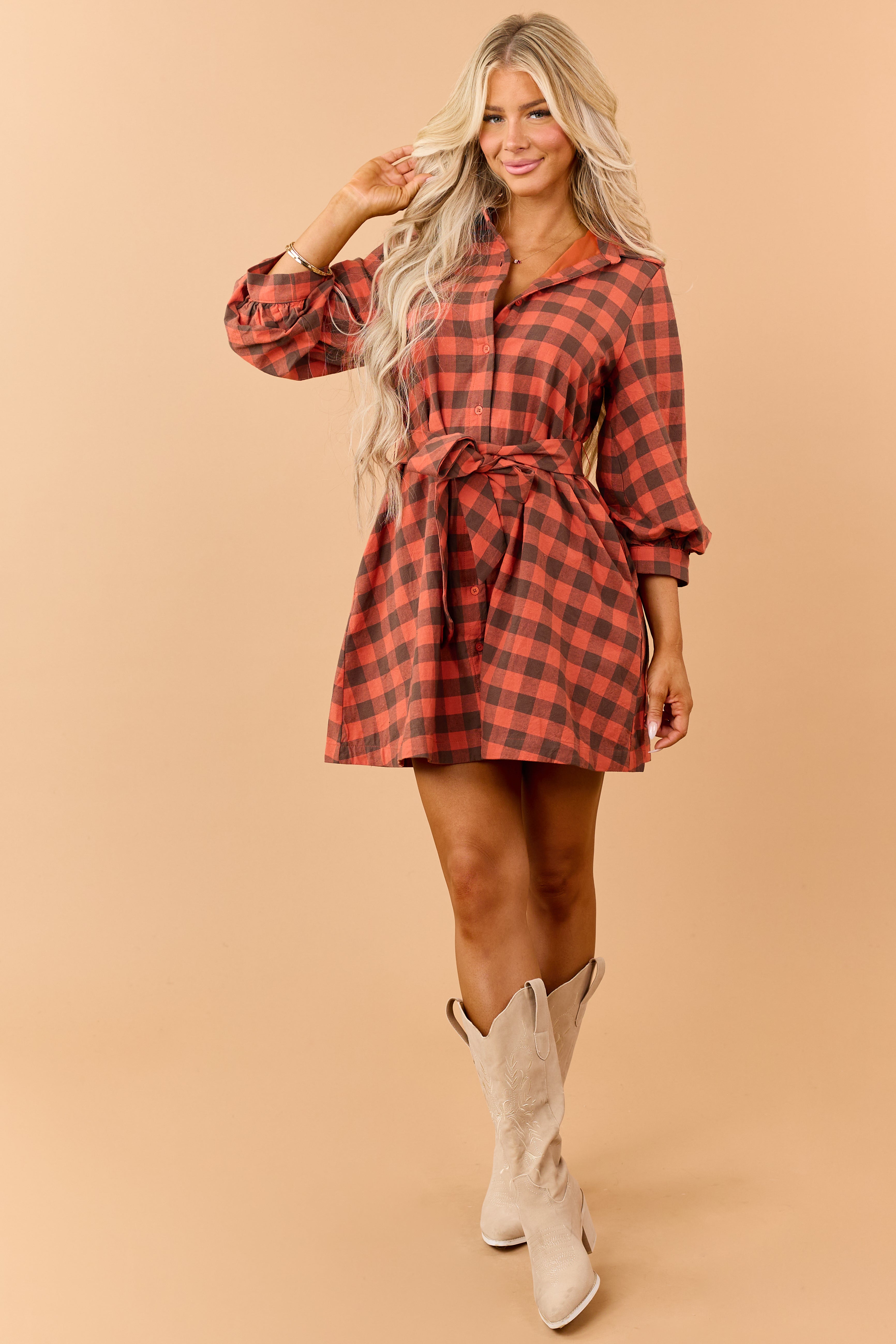 Entro Fire Cotton Plaid Button Down Mini Dress