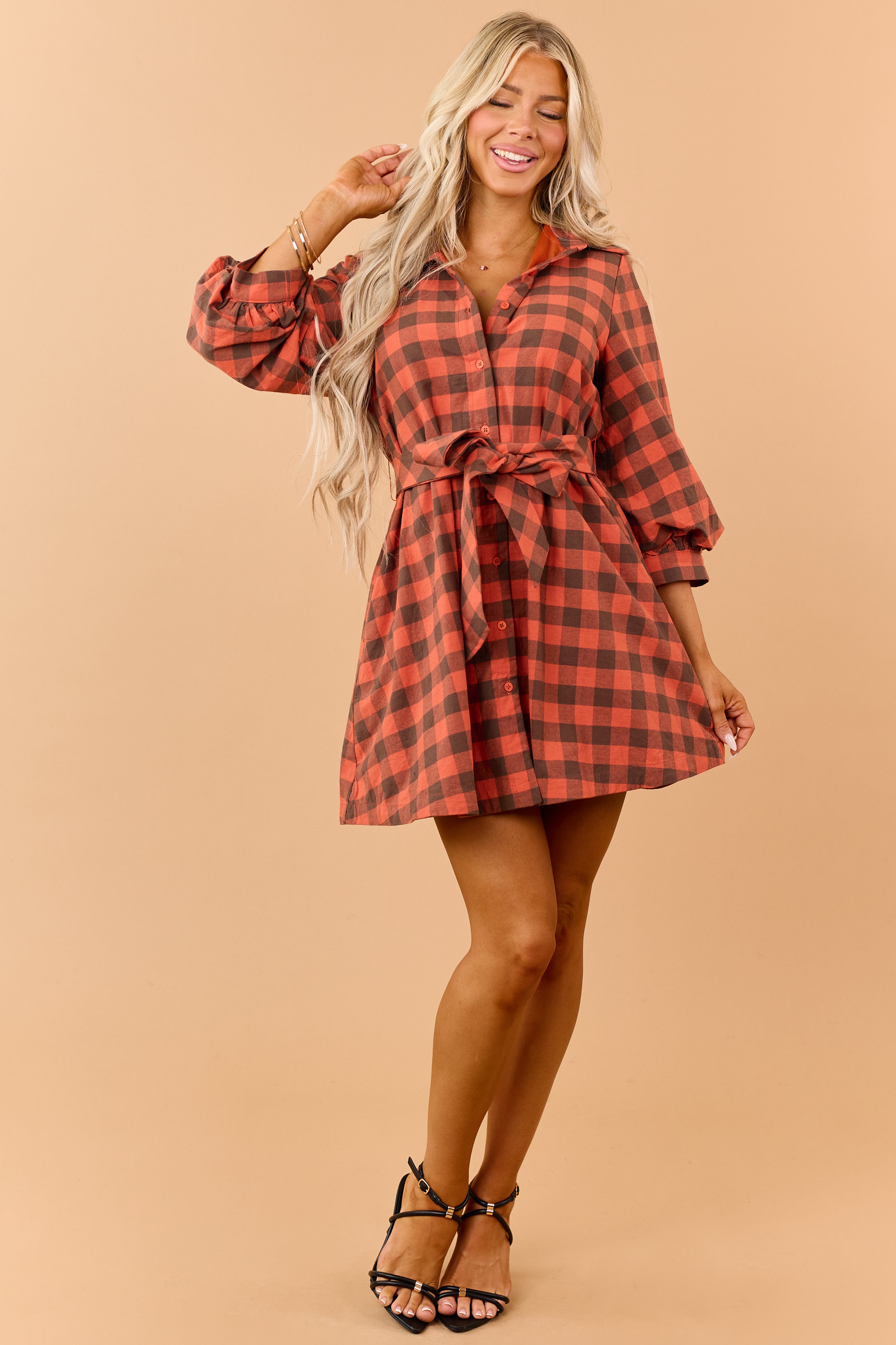 Entro Fire Cotton Plaid Button Down Mini Dress