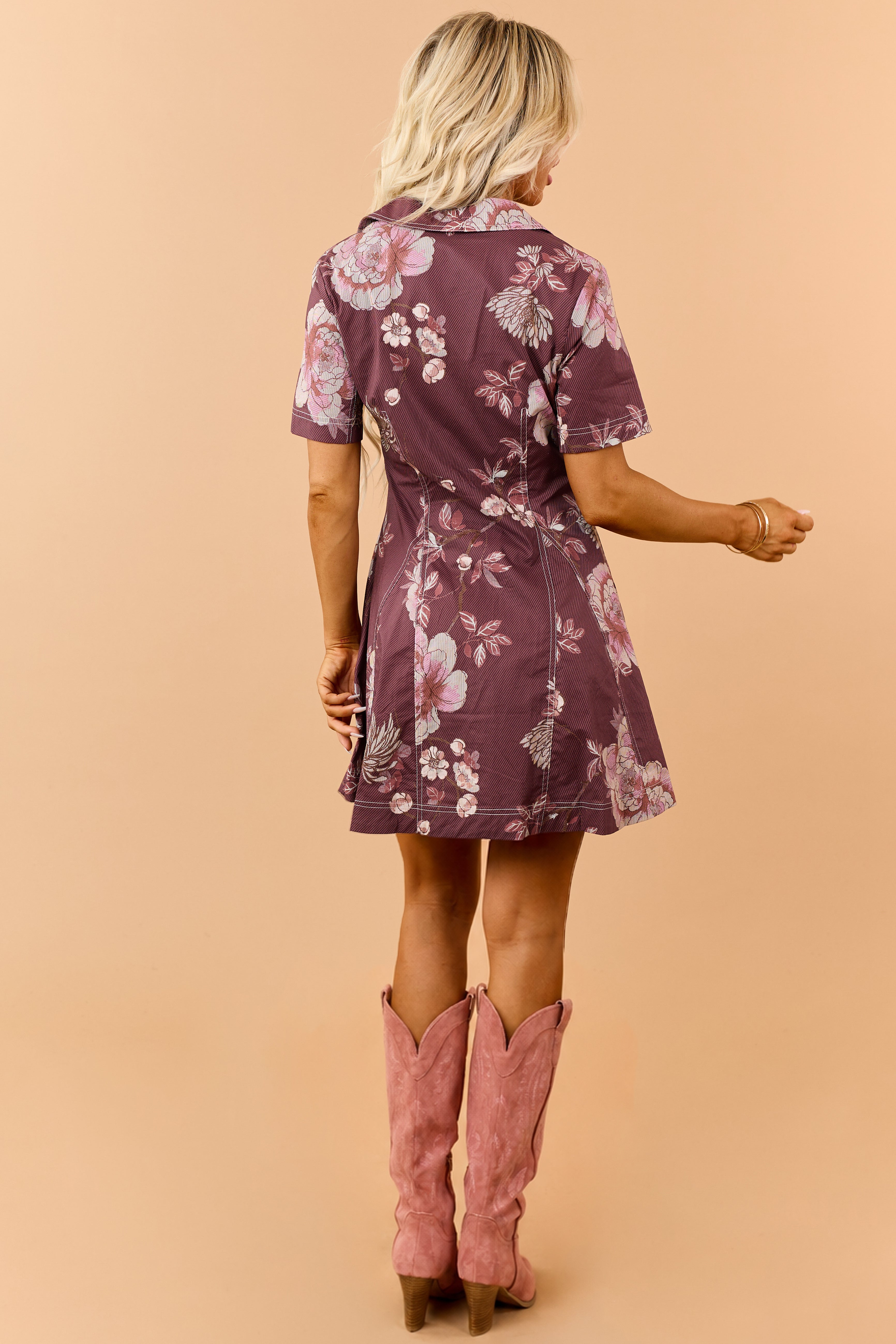Entro Hibiscus Stripe Floral Print Cotton Mini Dress
