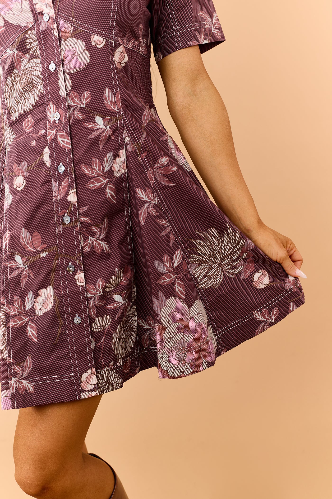 Entro Hibiscus Stripe Floral Print Cotton Mini Dress