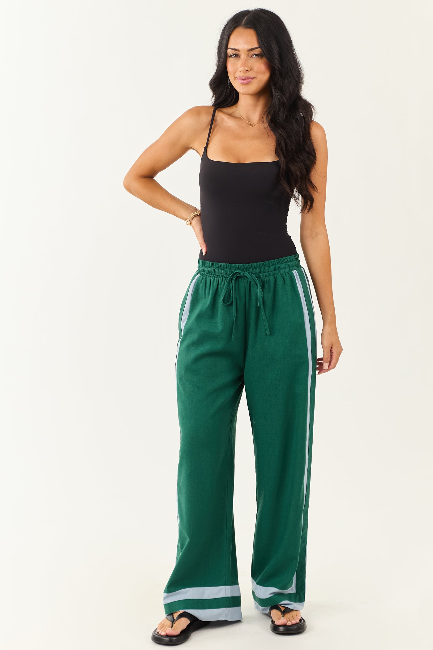 Entro Hunter Green Wide Leg Linen Blend Pants