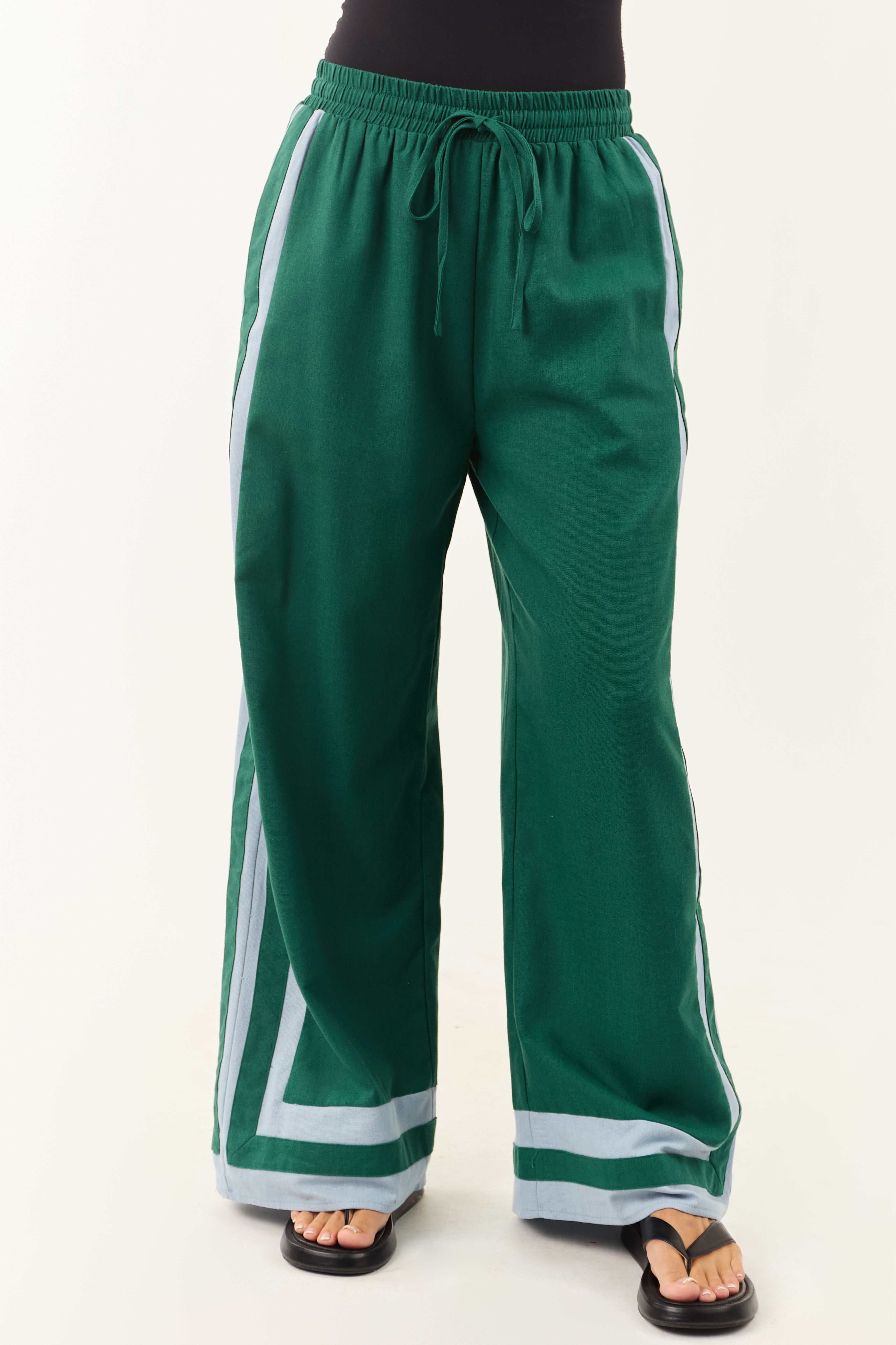 Entro Hunter Green Wide Leg Linen Blend Pants