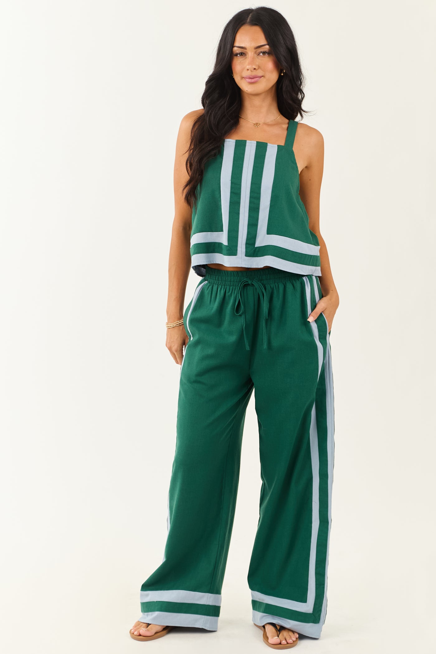 Entro Hunter Green Wide Leg Linen Blend Pants