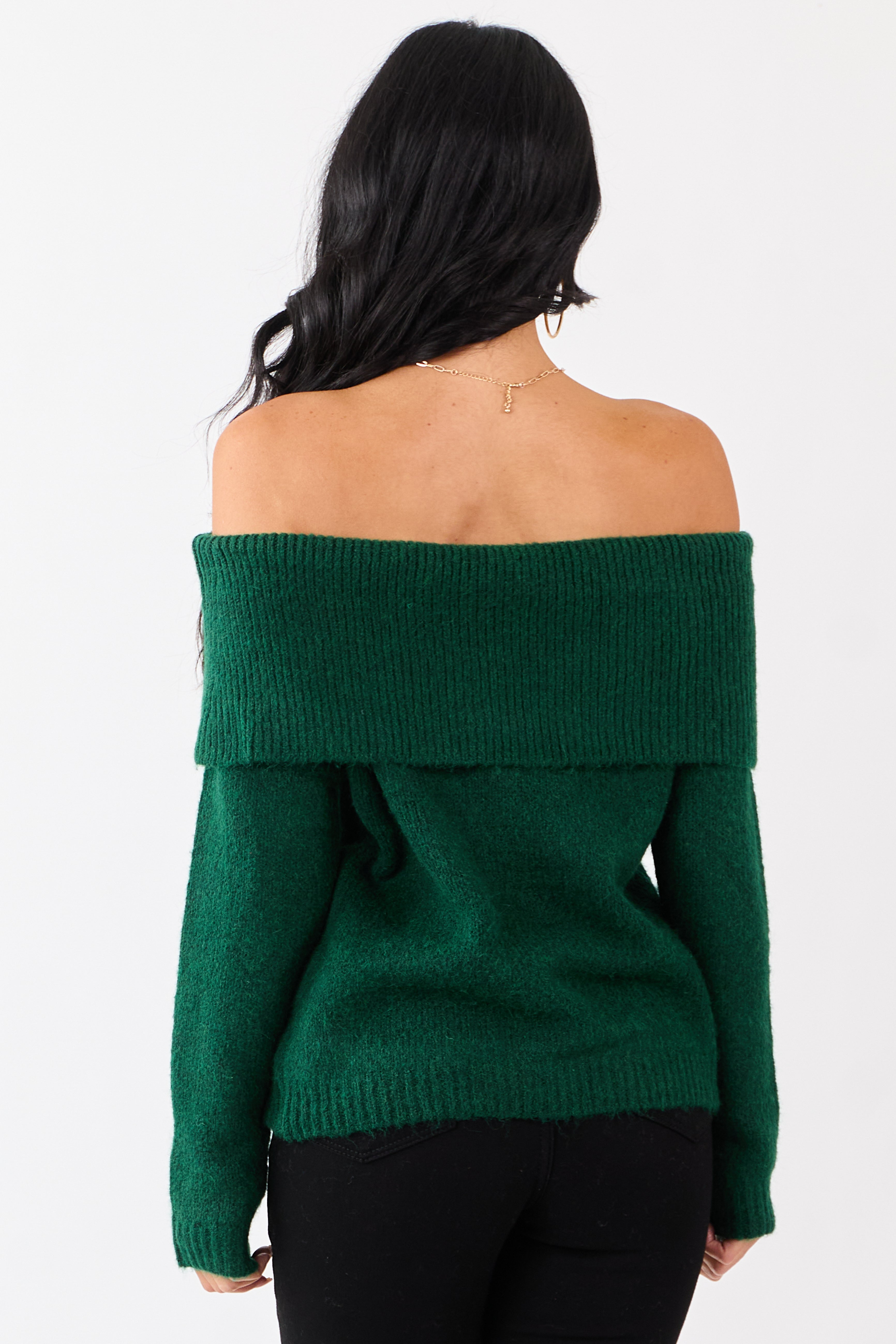 Entro Hunter Green Wool Blend Off Shoulder Sweater