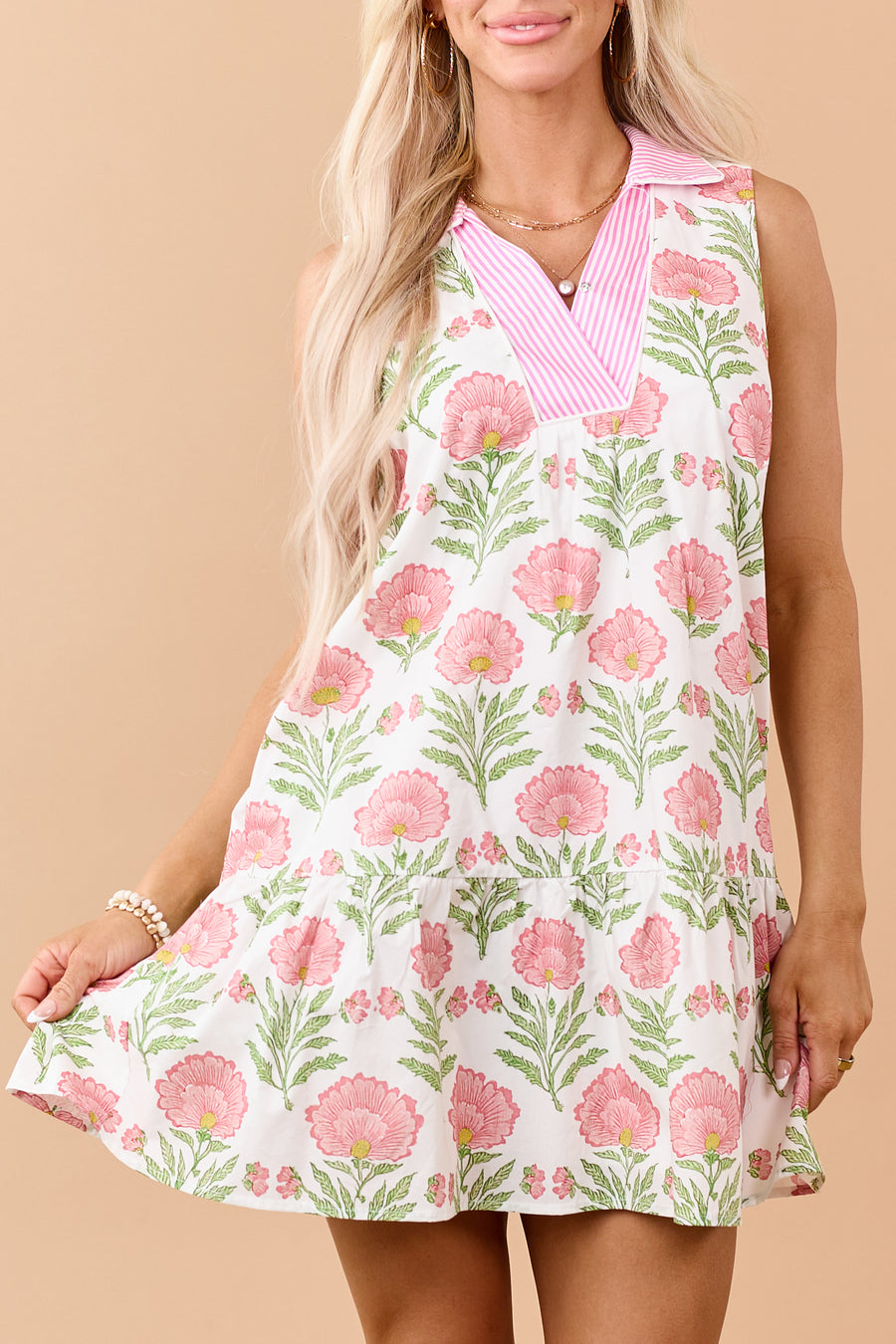 Entro Ivory Cotton Floral Print Mini Dress