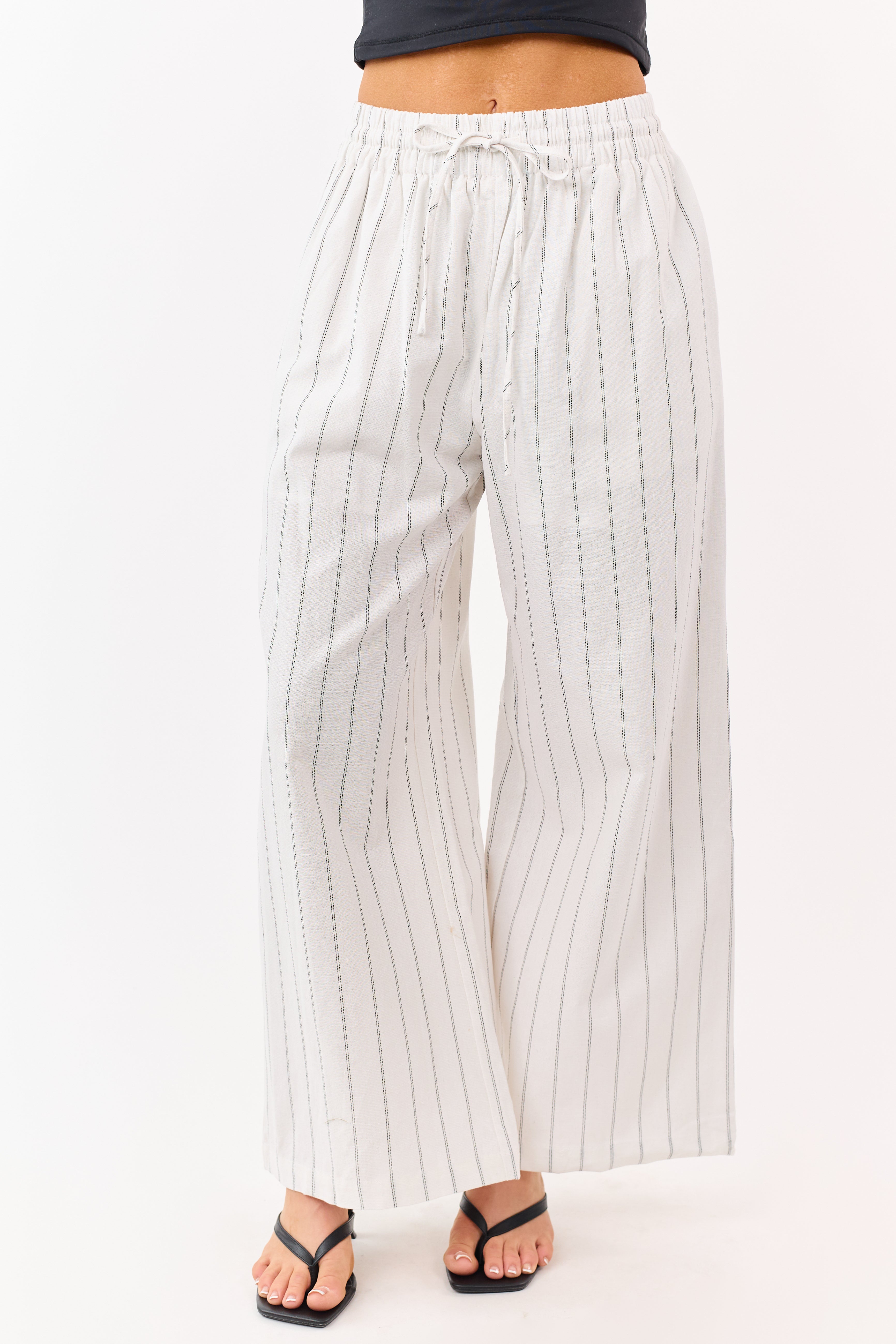 Entro Ivory Striped Linen Blend Drawstring Pants