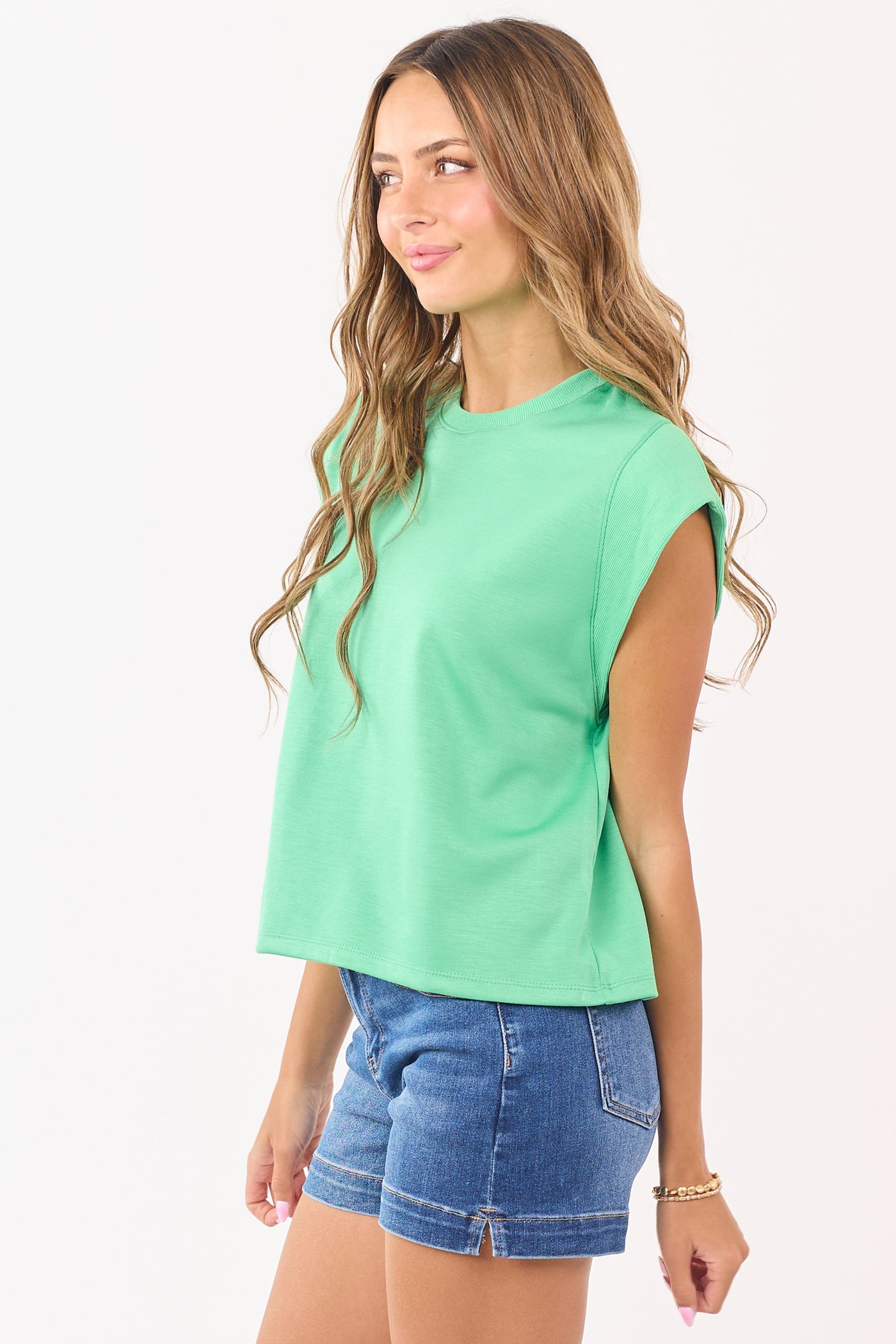 Entro Kelly Green Ribbed Soft Cap Sleeve Top