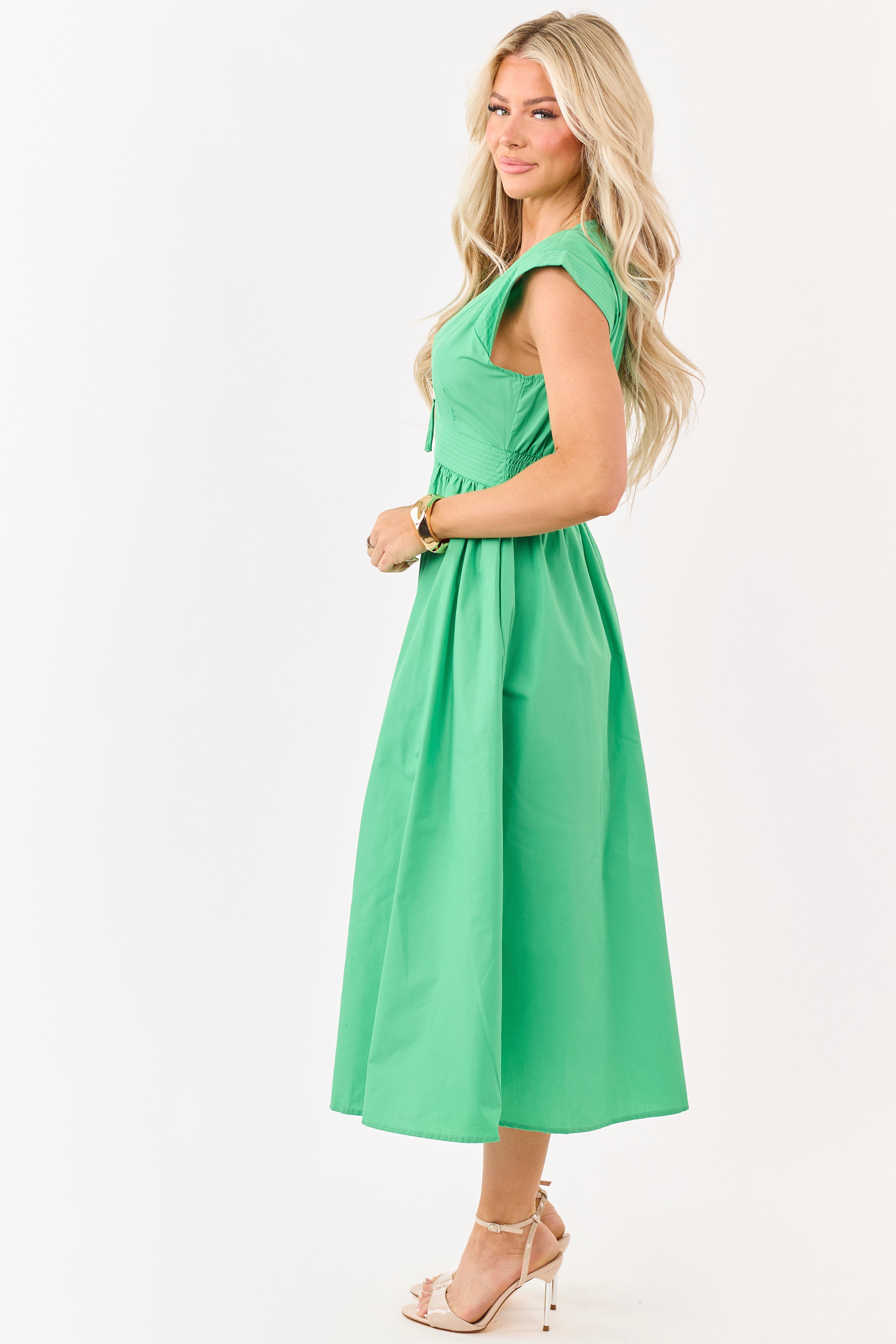 Entro Kelly Green Zip Up Cap Sleeve Midi Dress | Lime Lush Boutique