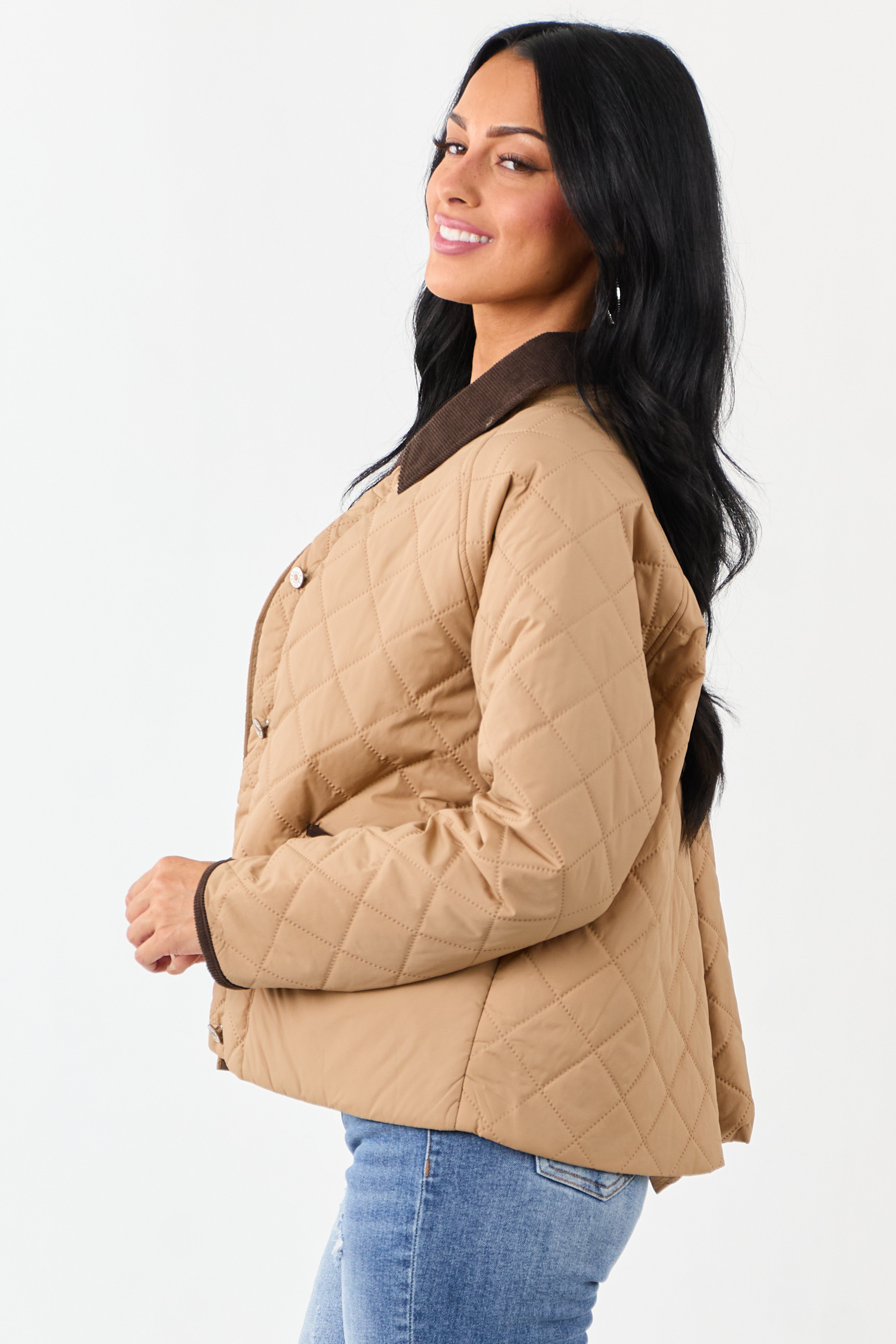 Entro Latte Quilted Corduroy Contrast Buttoned Jacket