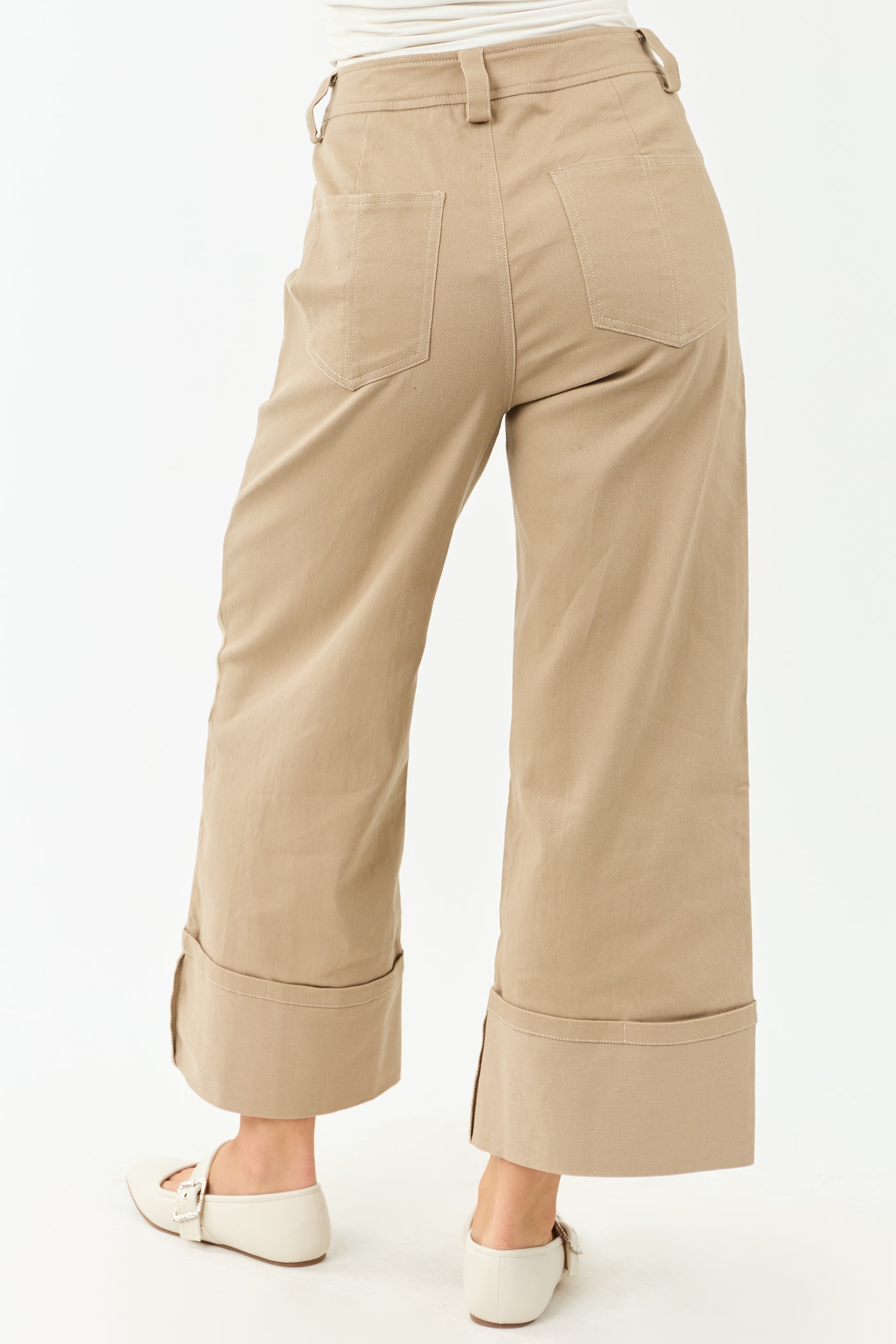 Entro Latte Wide Leg Cropped Cuffed High Waist Pants
