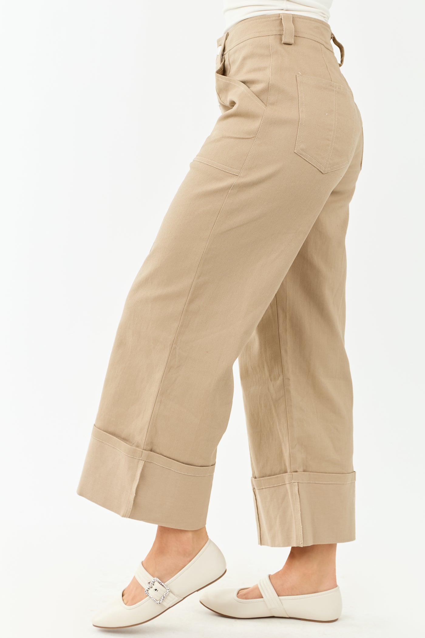 Entro Latte Wide Leg Cropped Cuffed High Waist Pants