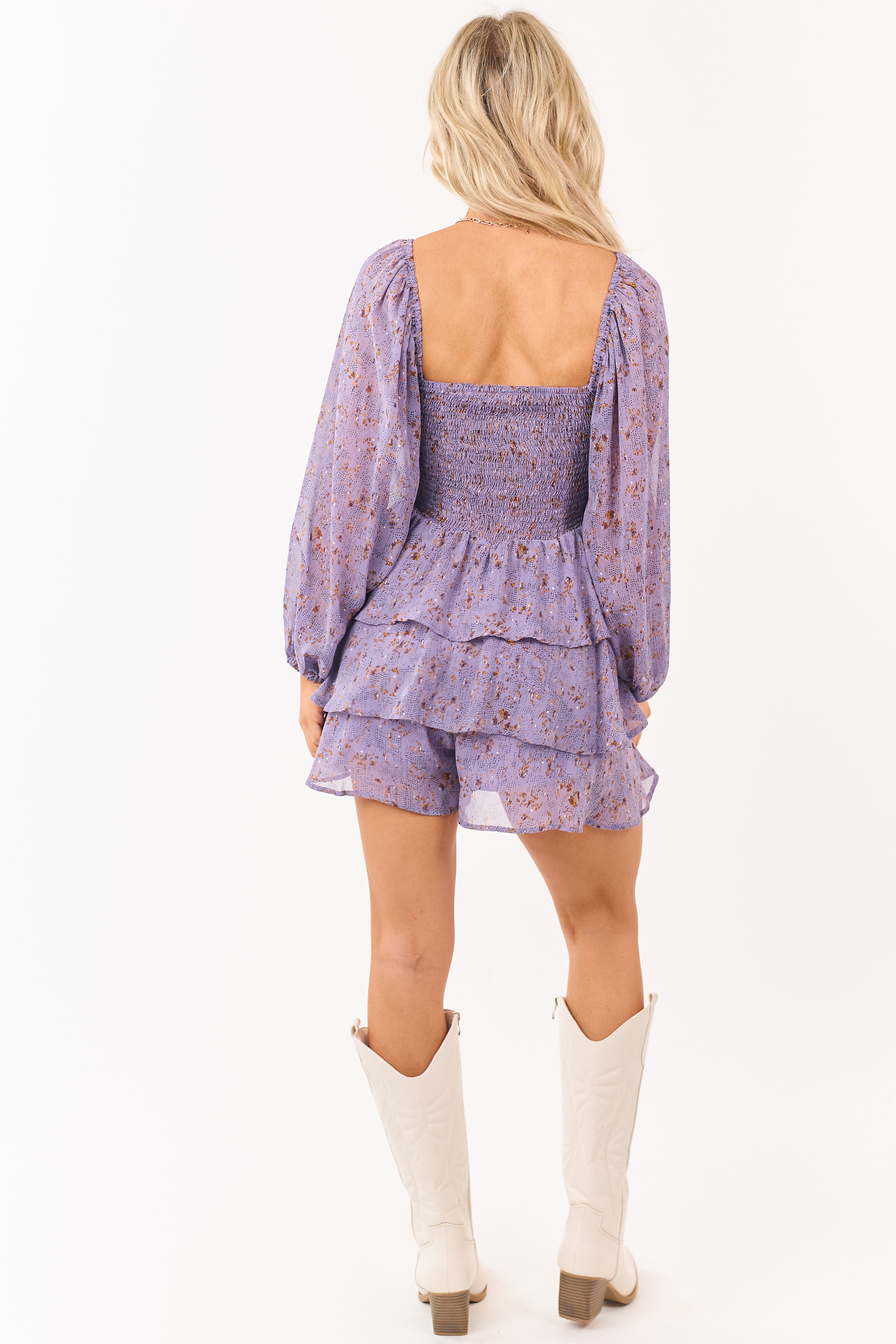 Entro Lavender Abstract Print Mini Dress Romper