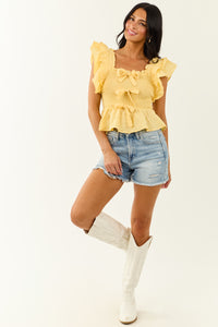 Entro Lemon Gingham Smocked Ruffle Top