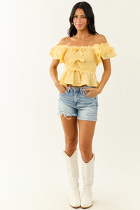Entro Lemon Gingham Smocked Ruffle Top