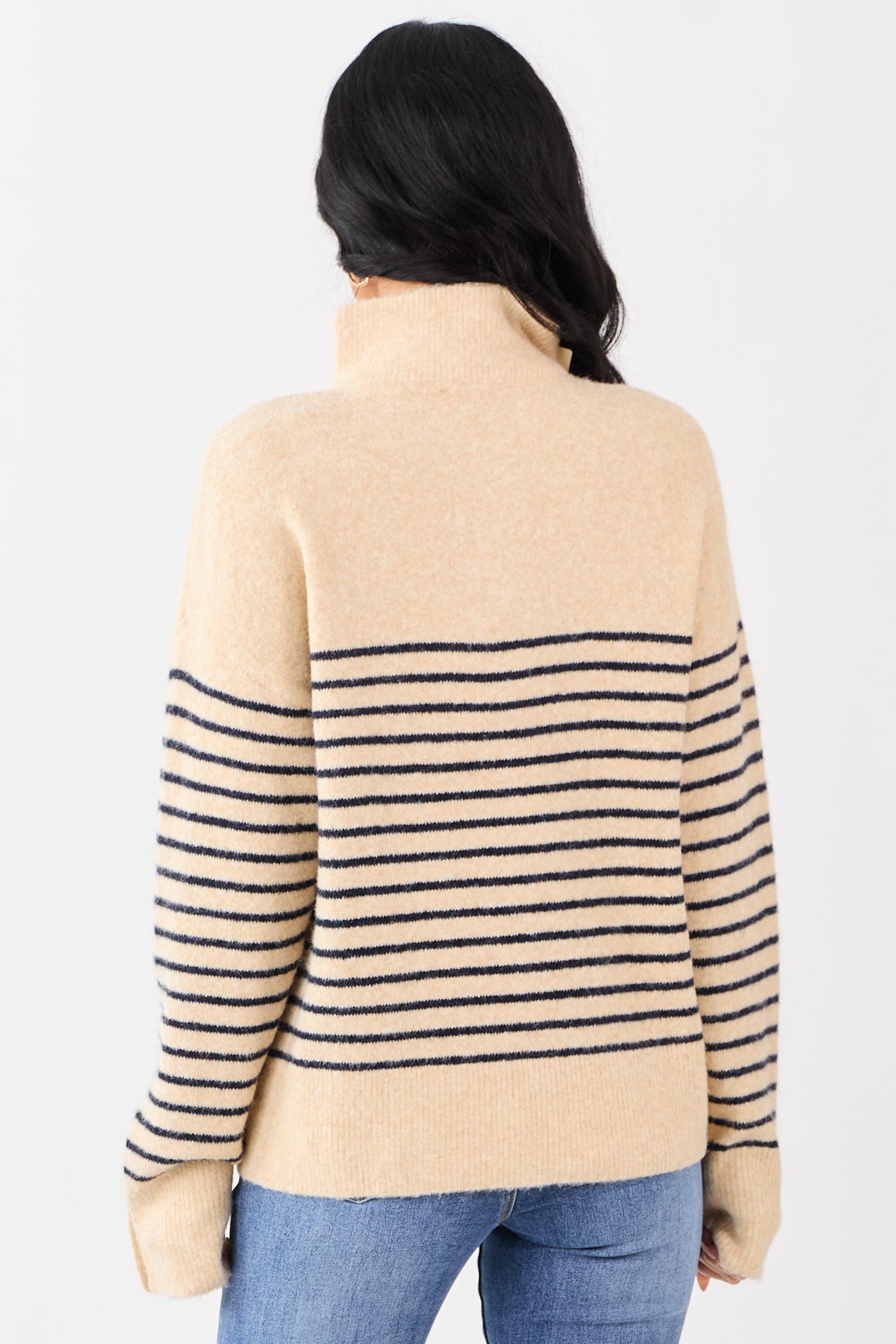 Entro Light Beige Striped Wool Blend Sweater