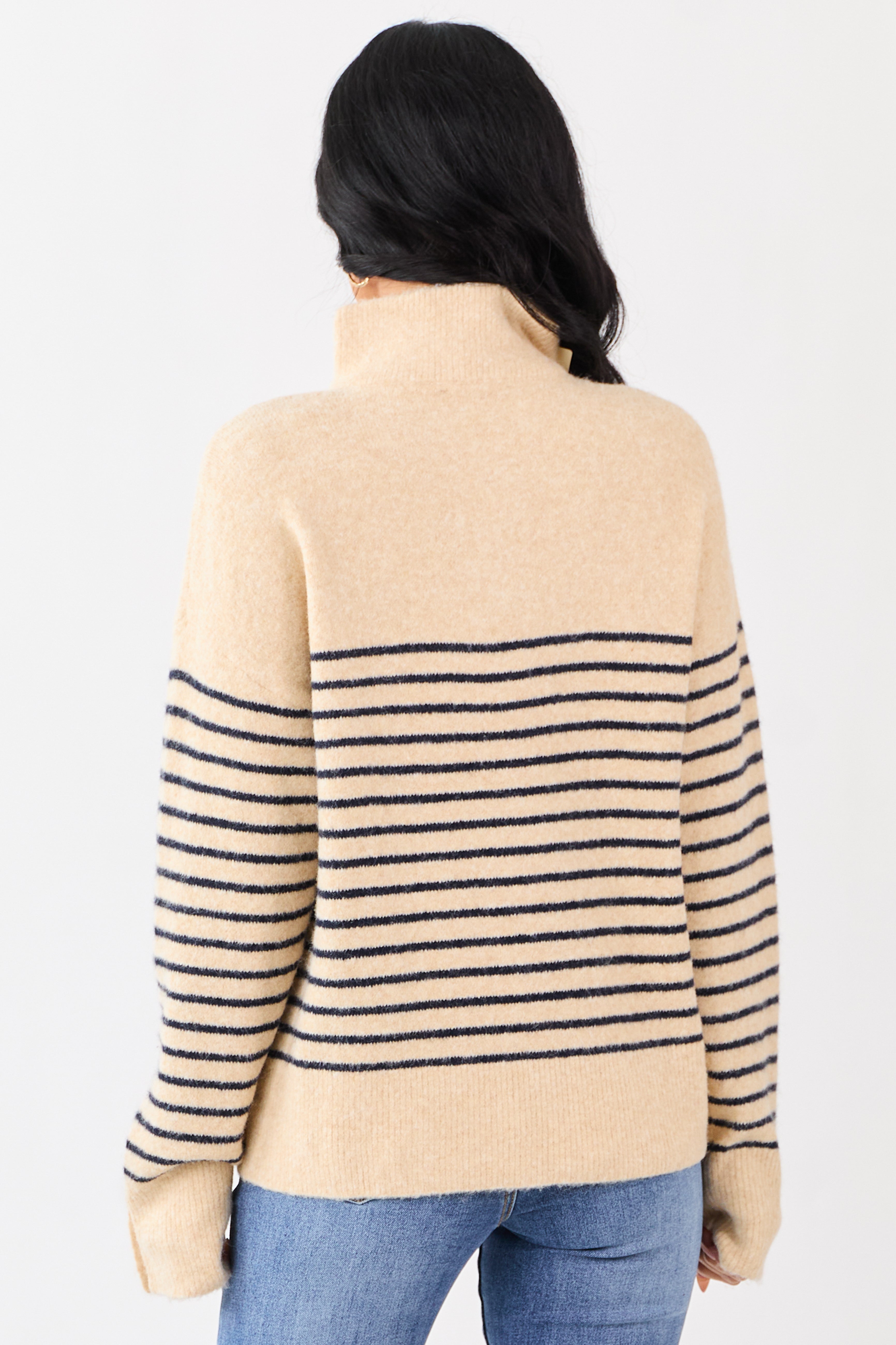 Entro Light Beige Striped Wool Blend Sweater