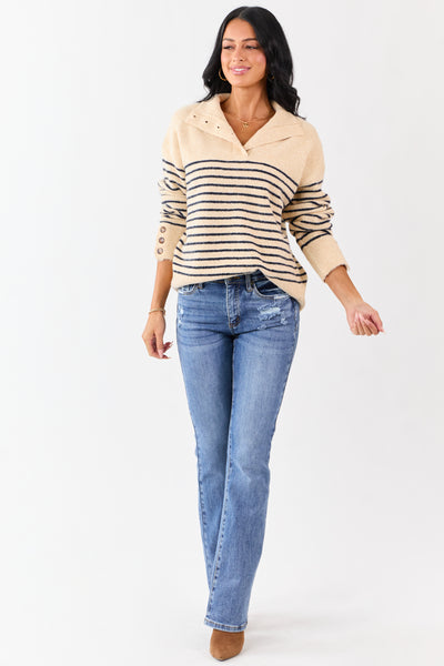 Entro Light Beige Striped Wool Blend Sweater