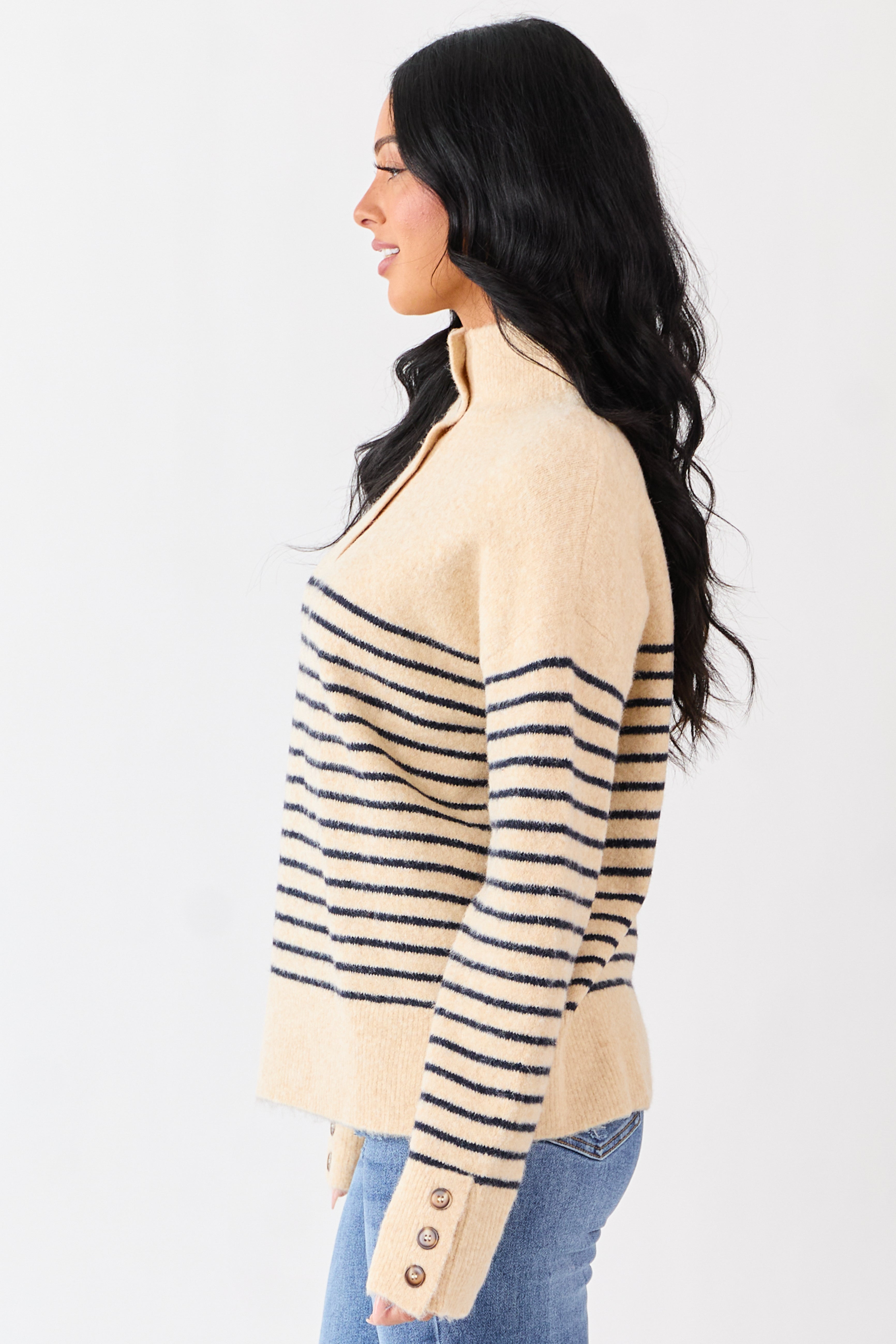 Entro Light Beige Striped Wool Blend Sweater
